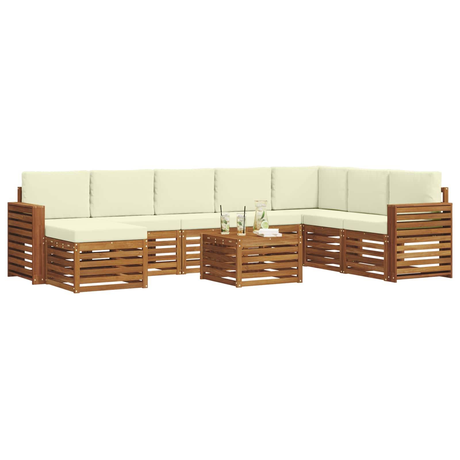 vidaXL Ecksofa Set mit Kissen 9 pcs Natur und Creme Massivholz Akazie
