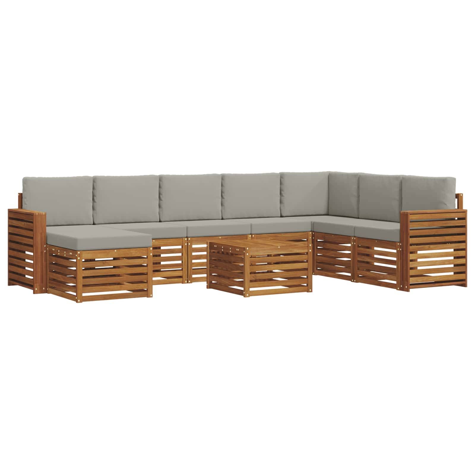 vidaXL Ecksofa Set 9 pcs Natürlich und Hellgrau Massivholz Akazie