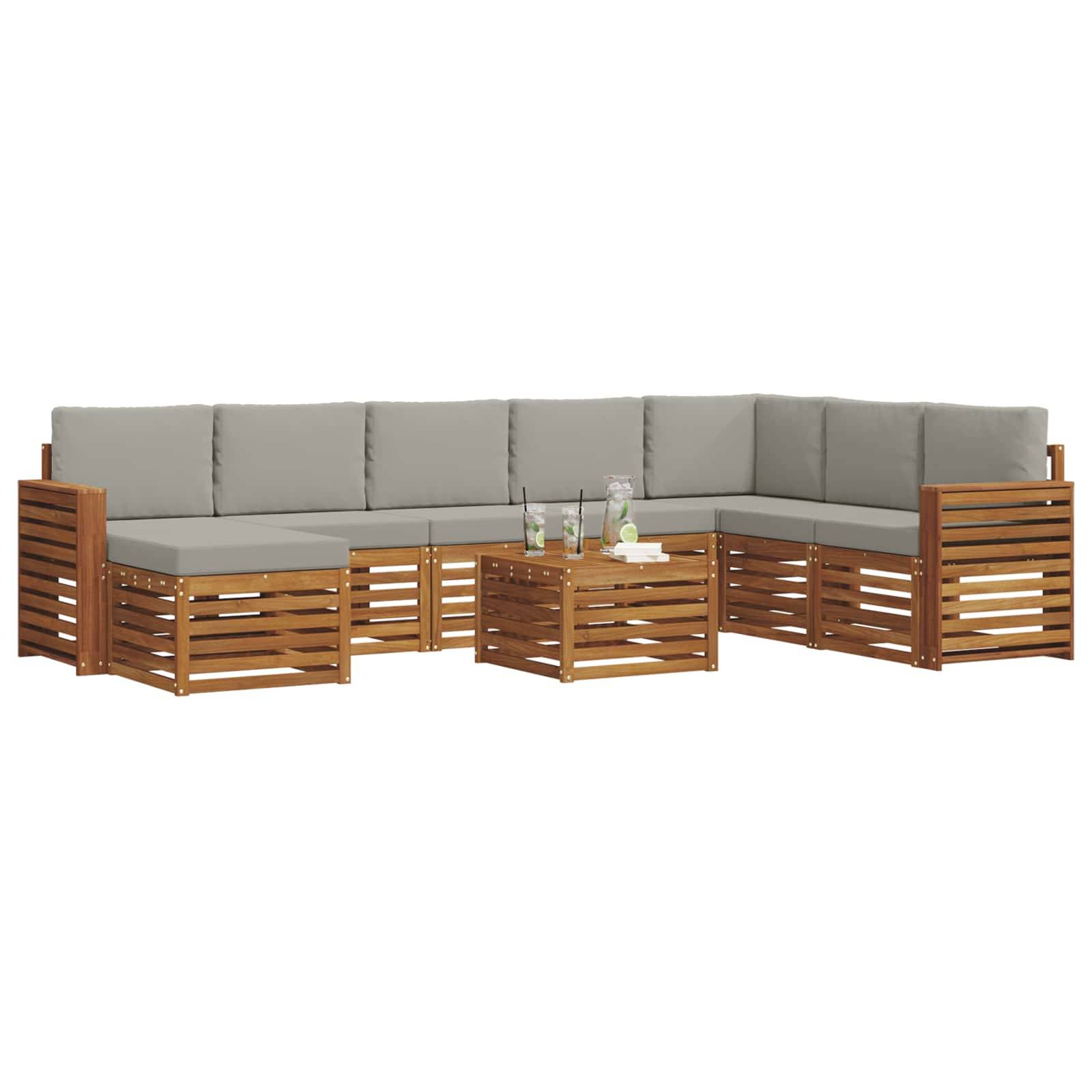 vidaXL Ecksofa Set 9 pcs Natürlich und Hellgrau Massivholz Akazie