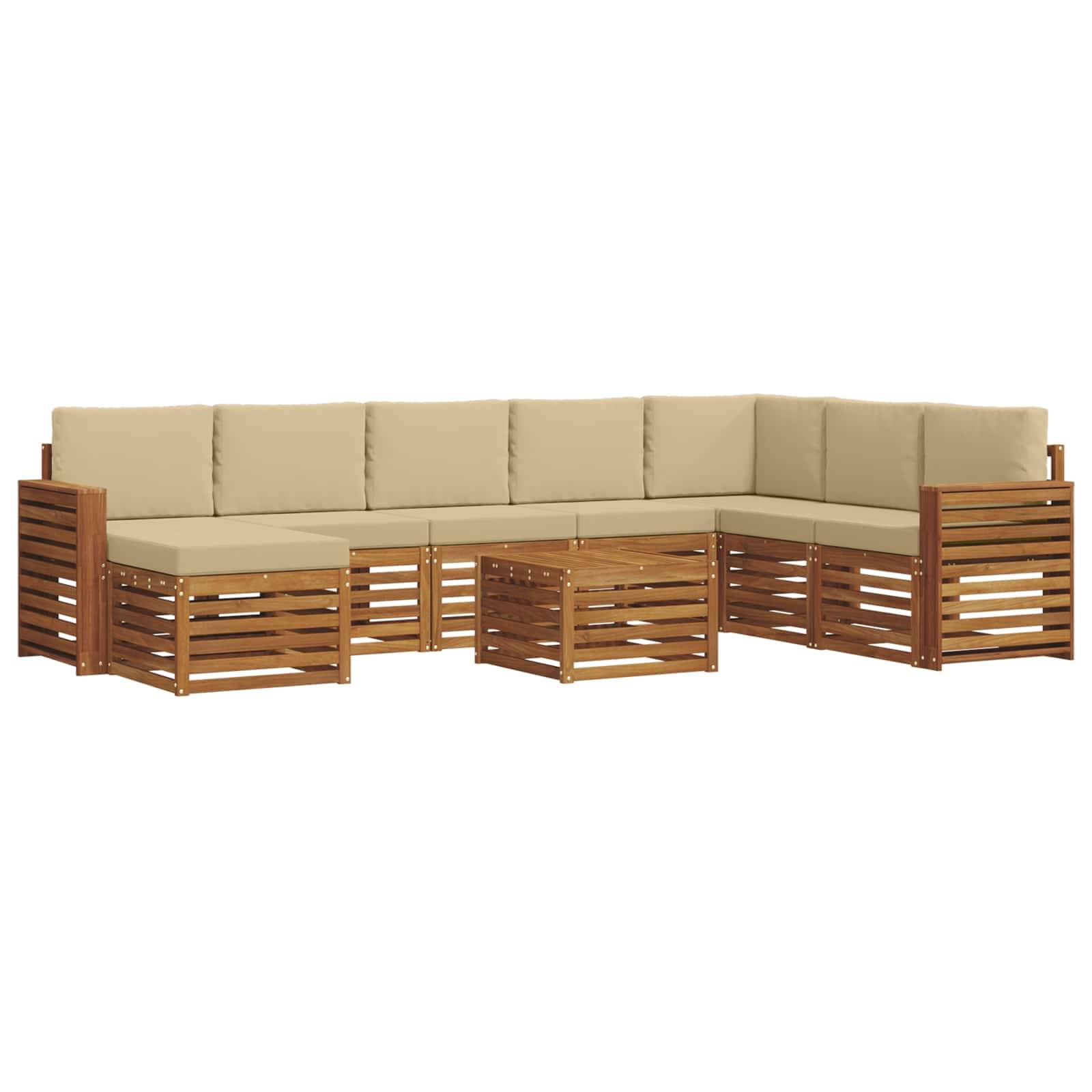 vidaXL Ecksofa Set mit Kissen 9 pcs Natur und Beige Massivholz Akazie