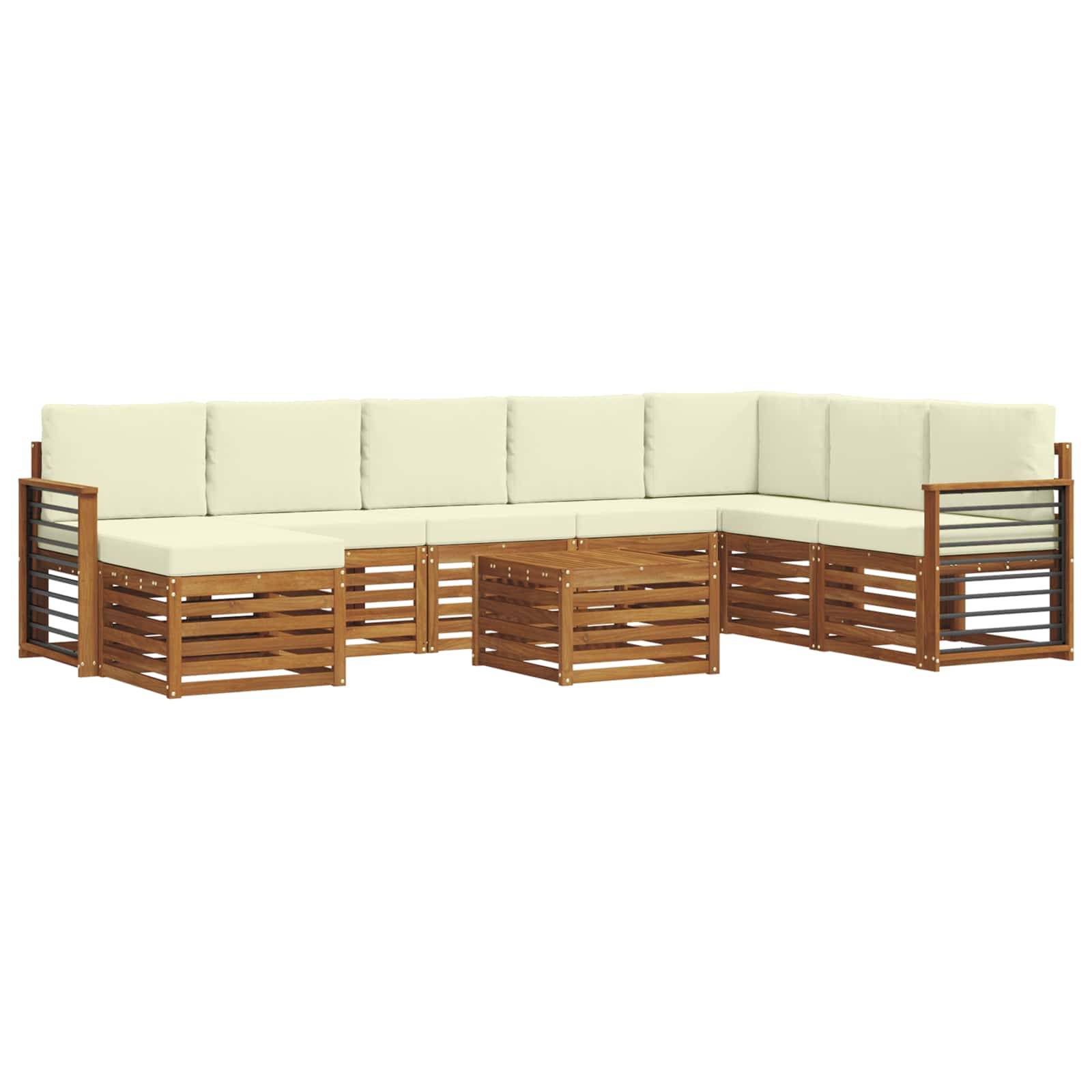vidaXL Ecksofa Set mit Kissen 9 pcs Natur und Creme Massivholz Akazie