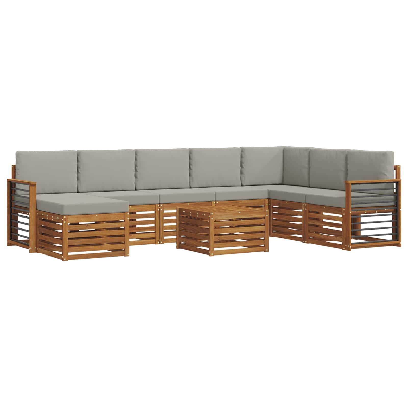 vidaXL Ecksofa Set 9 pcs Natürlich und Hellgrau Massivholz Akazie