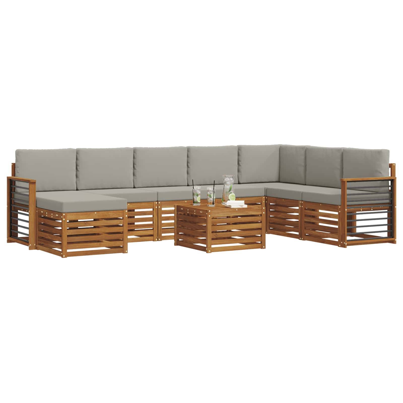 vidaXL Ecksofa Set 9 pcs Natürlich und Hellgrau Massivholz Akazie