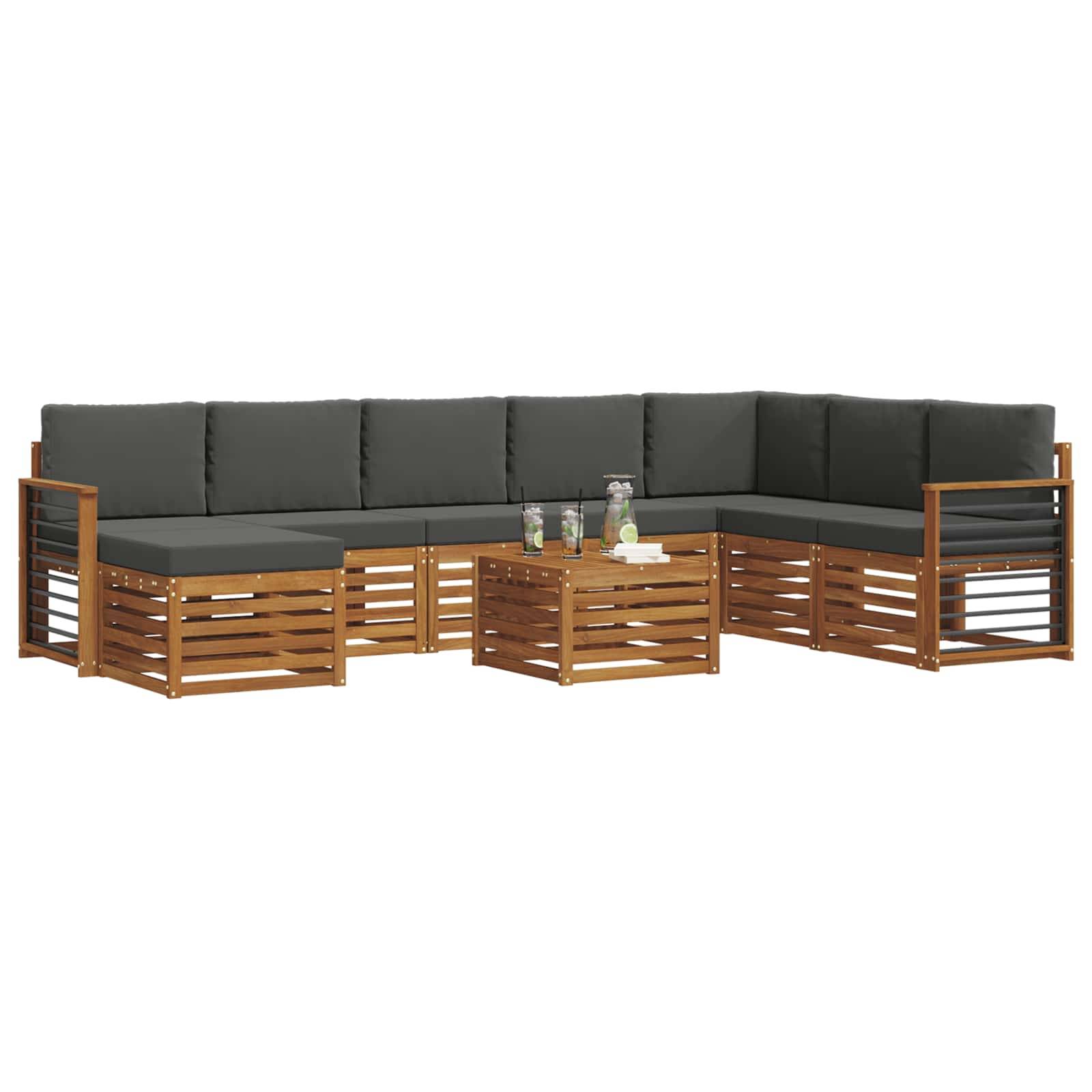 vidaXL Ecksofa Set 9 pcs Natur und Anthrazit Massivholz Akazie