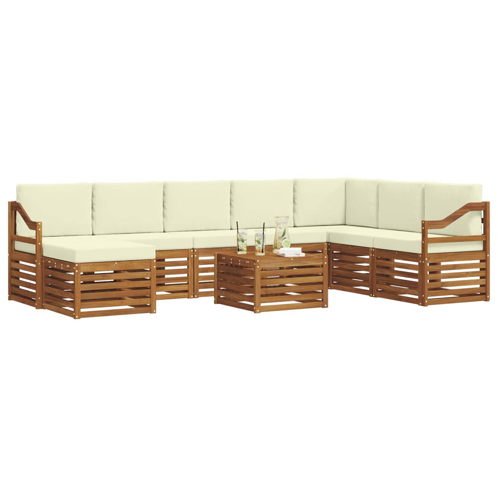 vidaXL Ecksofa Set mit Kissen 9 pcs Natur und Creme Massivholz Akazie