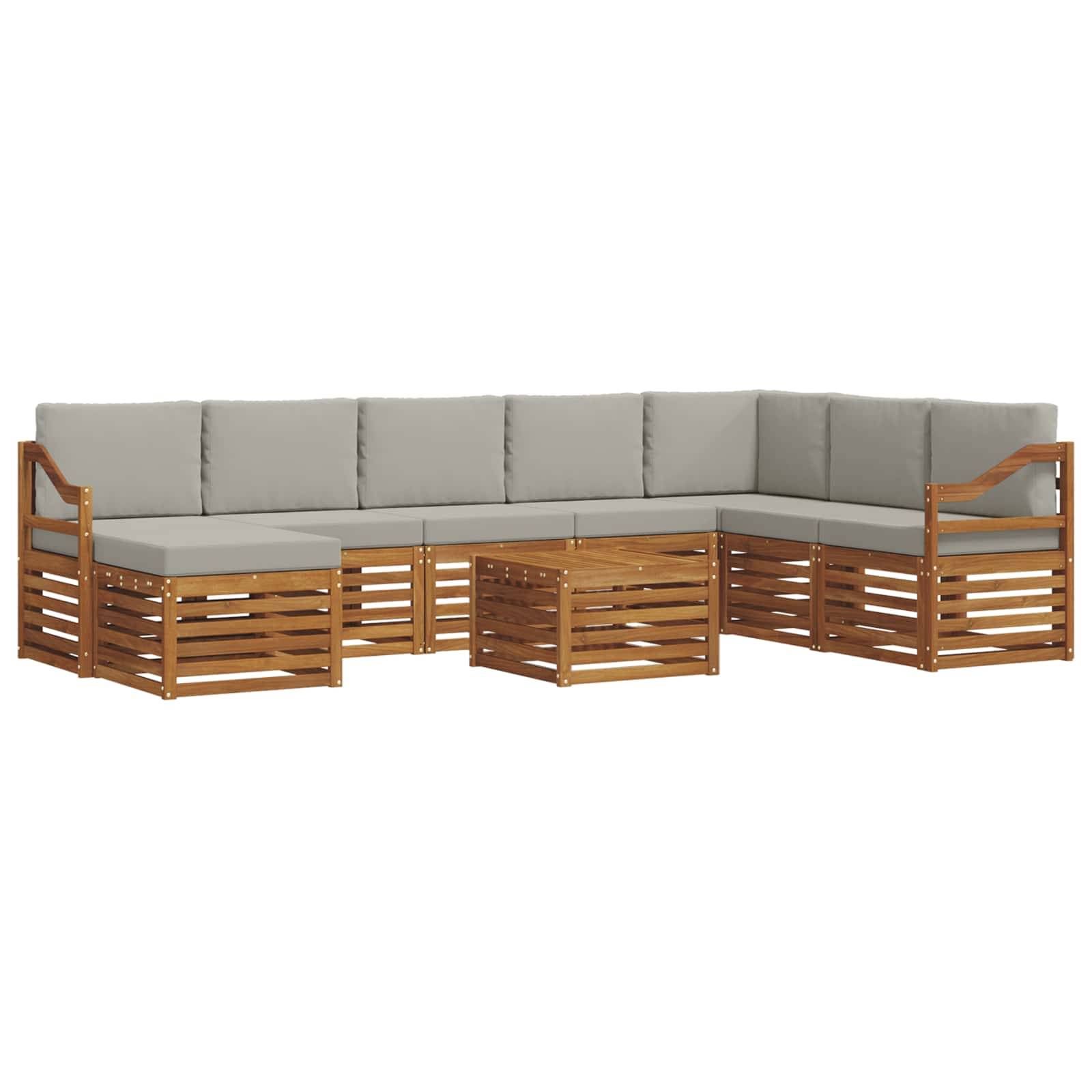 vidaXL Ecksofa Set 9 pcs Natürlich und Hellgrau Massivholz Akazie
