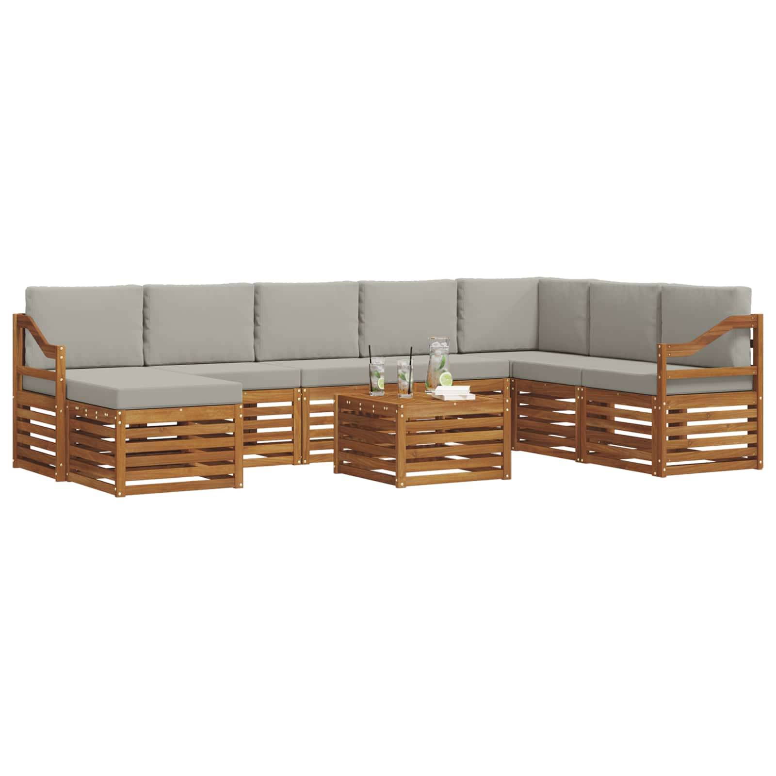 vidaXL Ecksofa Set 9 pcs Natürlich und Hellgrau Massivholz Akazie