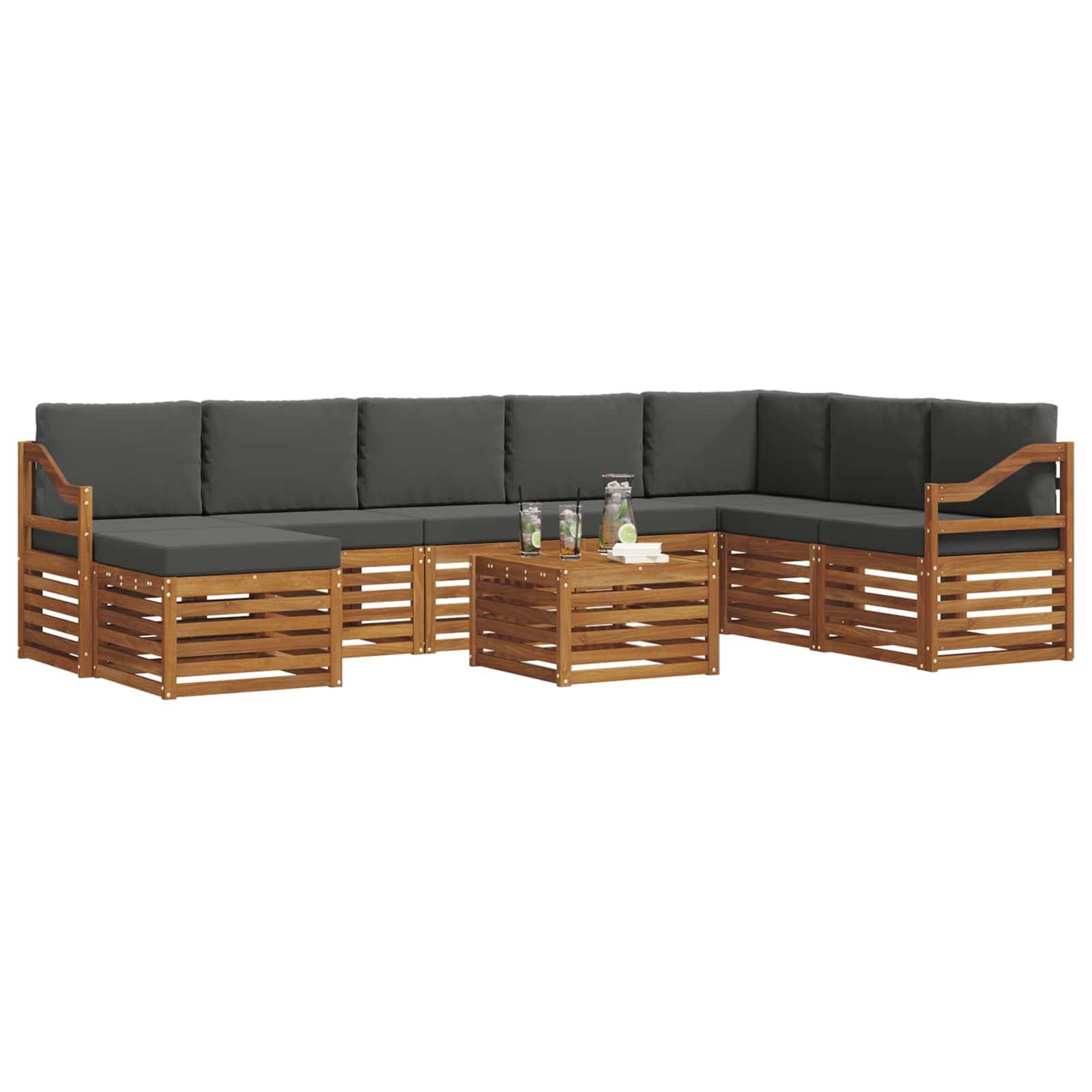 vidaXL Ecksofa Set 9 pcs Natur und Anthrazit Massivholz Akazie