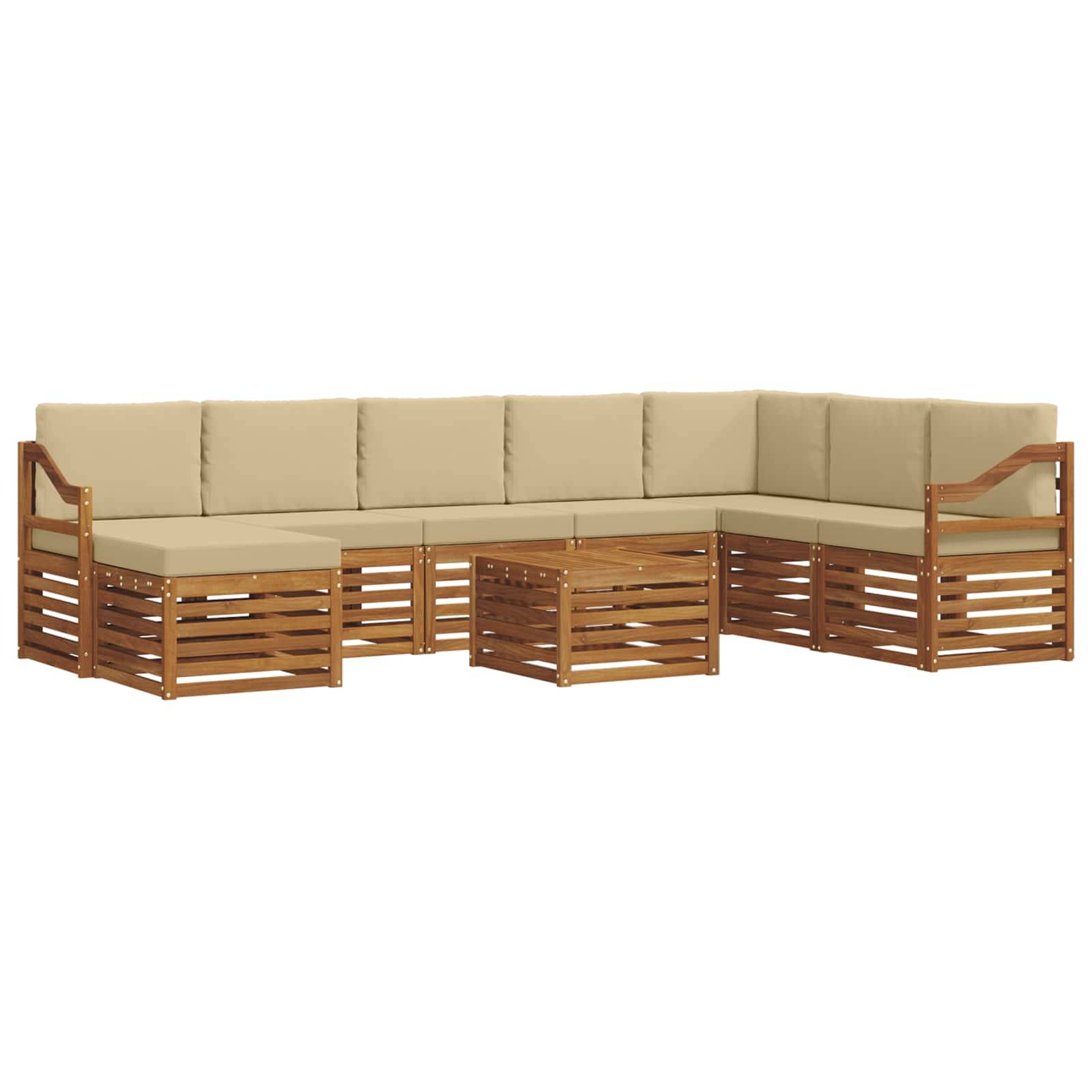 vidaXL Ecksofa Set mit Kissen 9 pcs Natur und Beige Massivholz Akazie