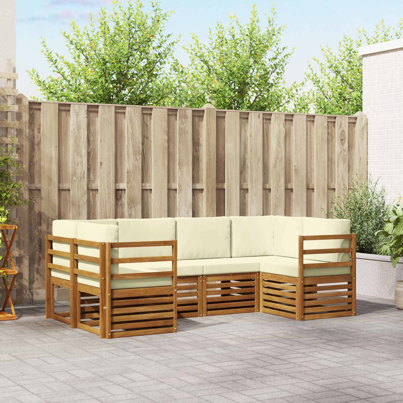 vidaXL Ecksofa Set mit Kissen 6 pcs Natur und Creme Massivholz Akazie