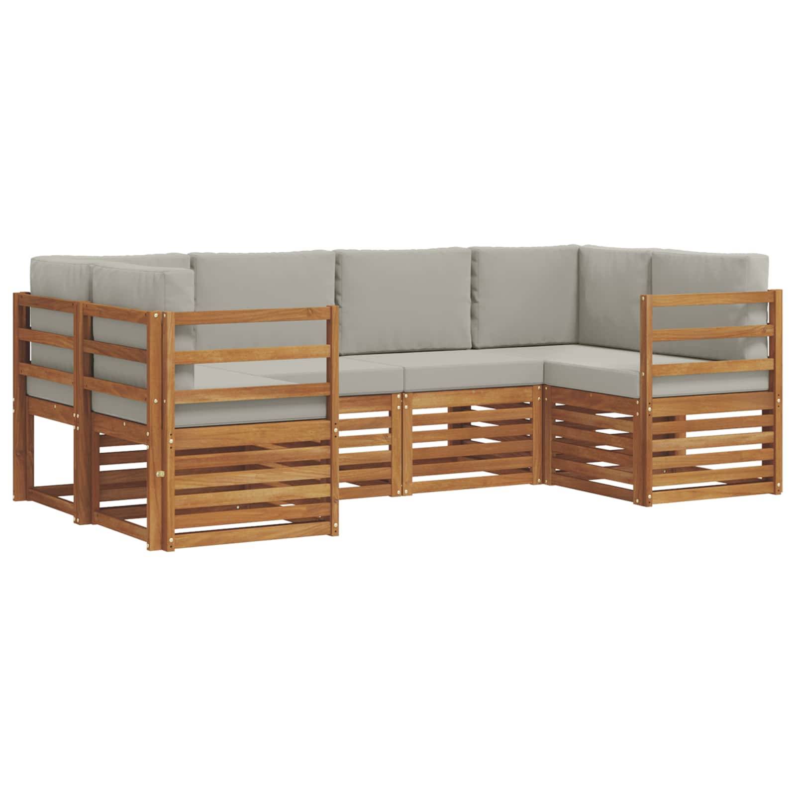 vidaXL Ecksofa Set 6 pcs Natürlich und Hellgrau Massivholz Akazie