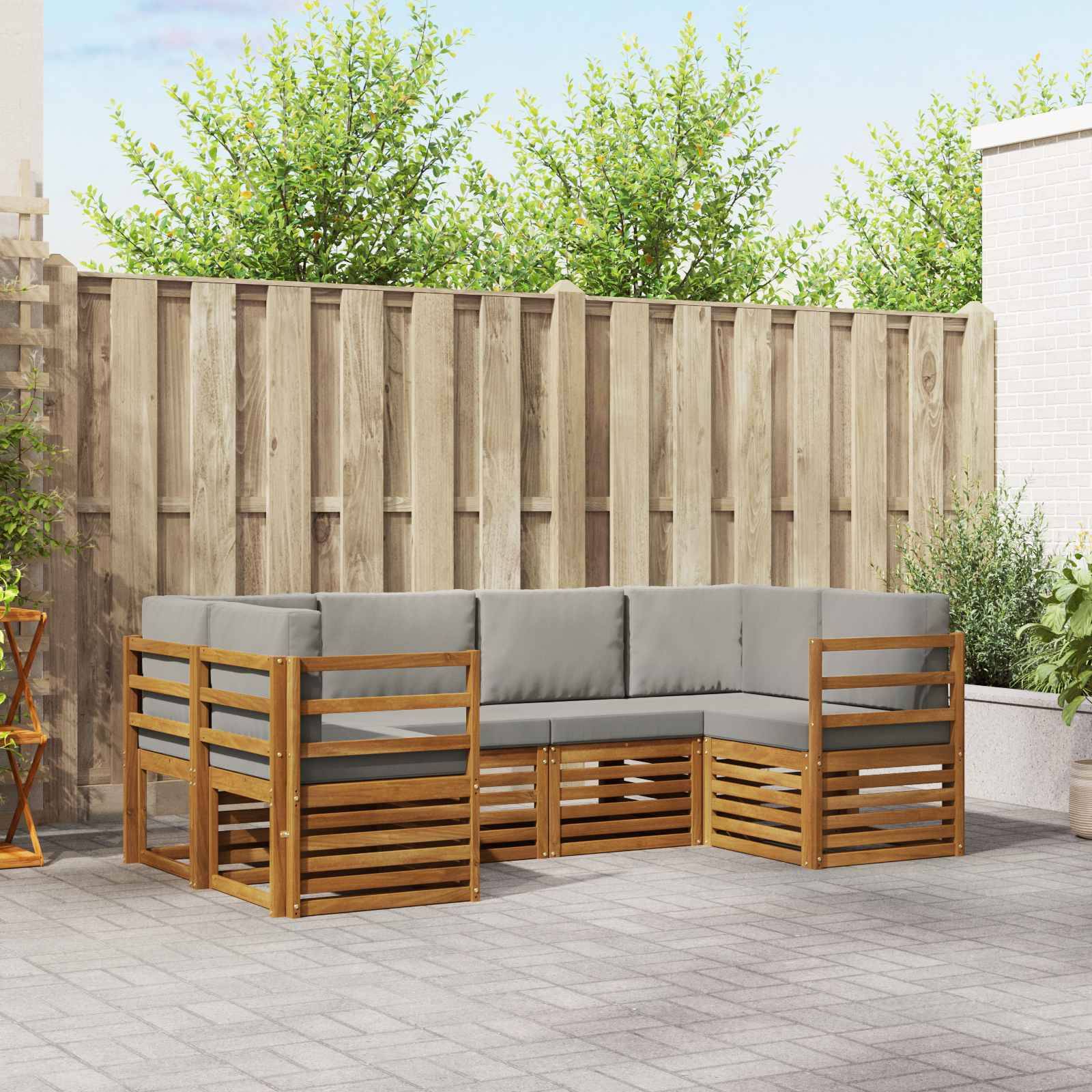 vidaXL Ecksofa Set 6 pcs Natürlich und Hellgrau Massivholz Akazie