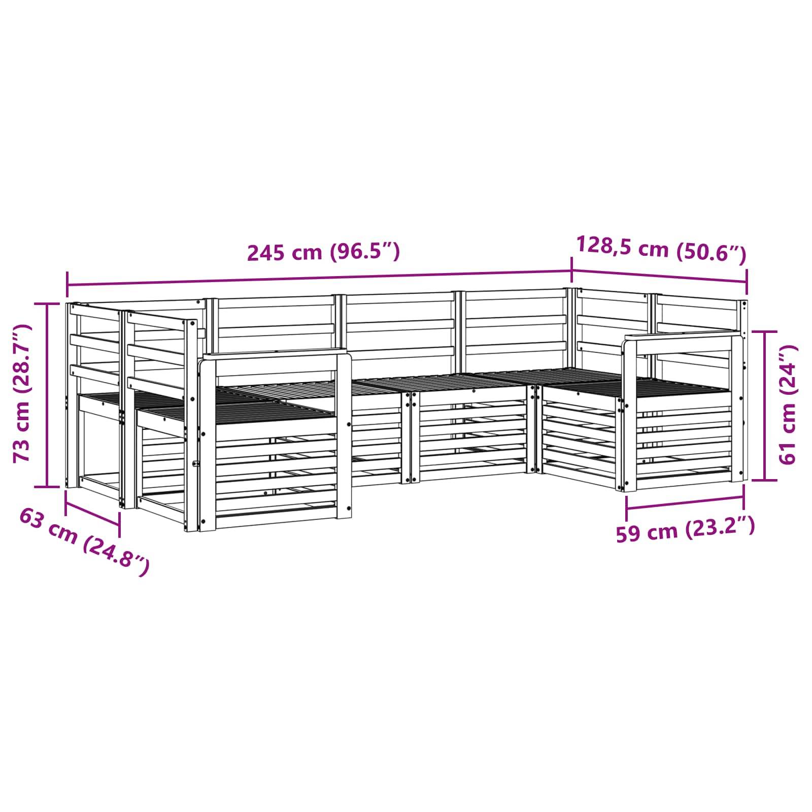 vidaXL Outdoor-Sofagarnitur 6 pcs Weiß 245 x 128,5 x 73 cm