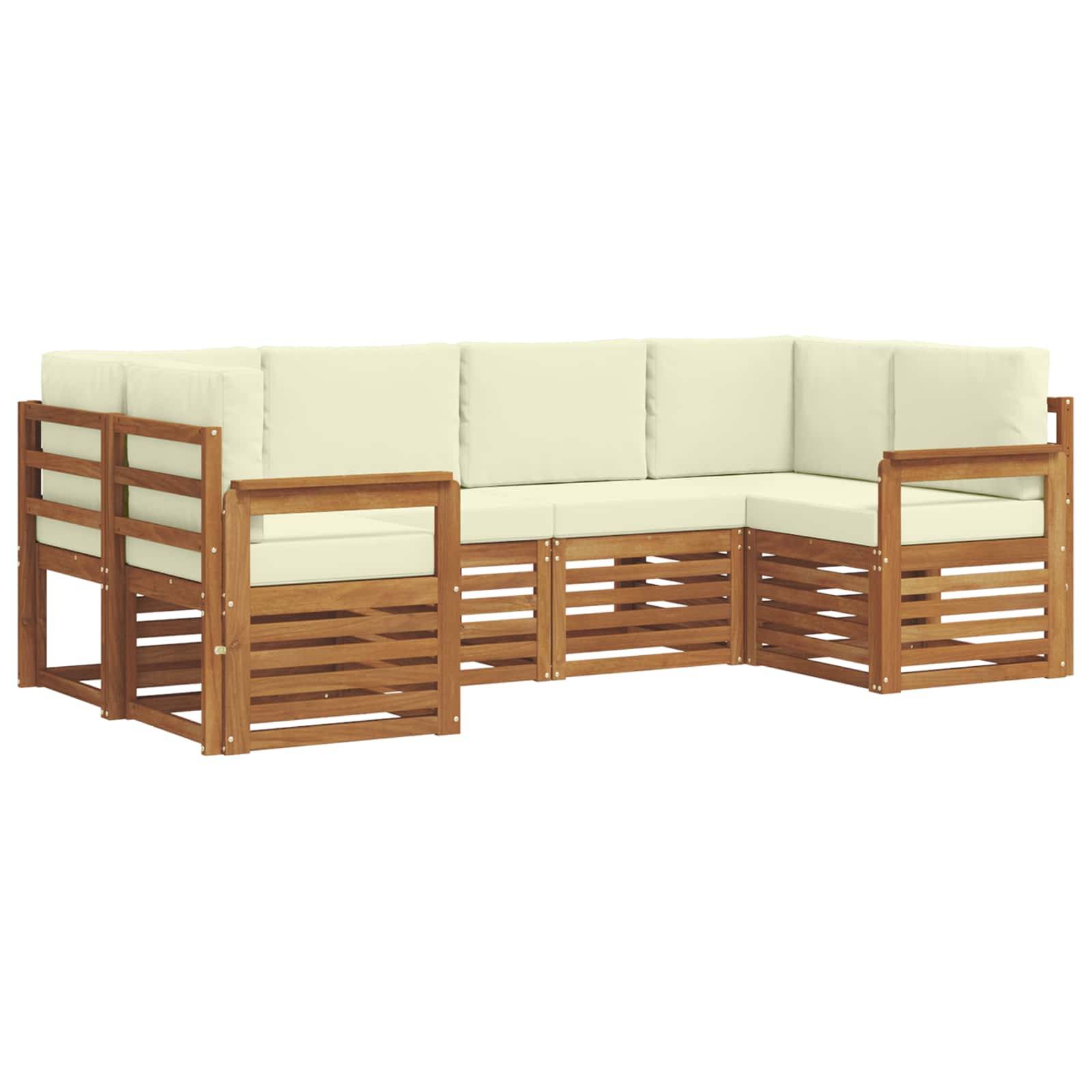 vidaXL Ecksofa Set mit Kissen 6 pcs Natur und Creme Massivholz Akazie