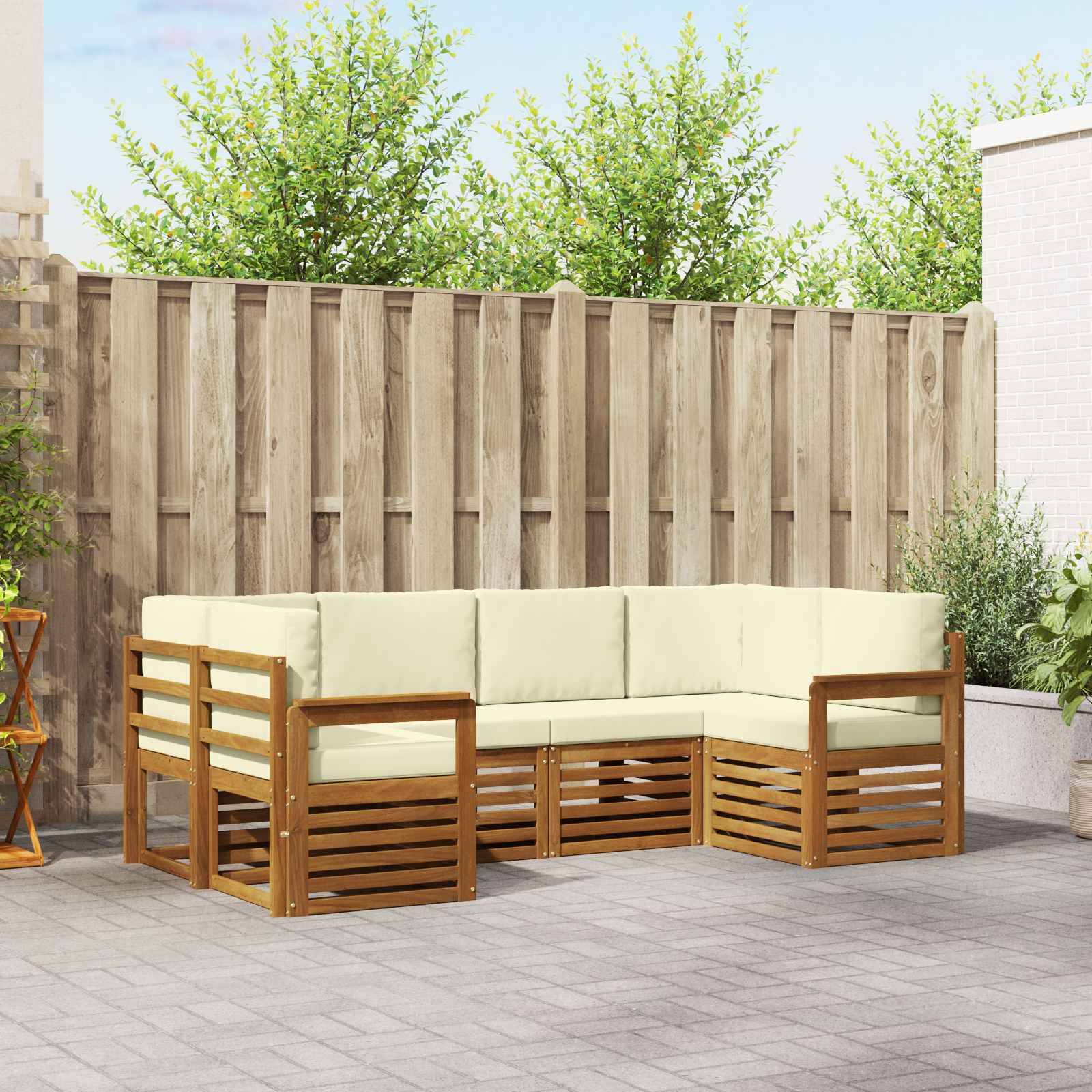 vidaXL Ecksofa Set mit Kissen 6 pcs Natur und Creme Massivholz Akazie