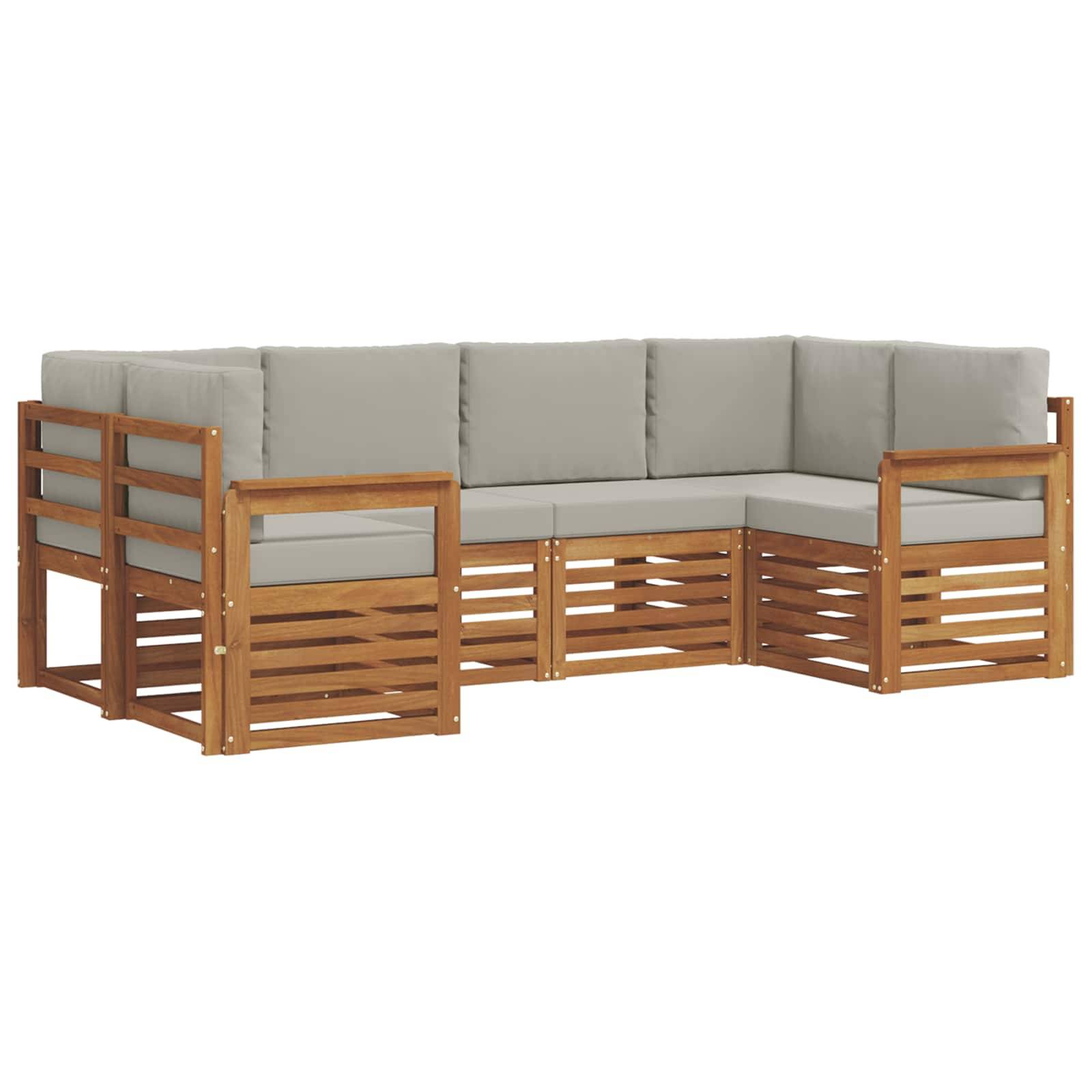vidaXL Ecksofa Set 6 pcs Natürlich und Hellgrau Massivholz Akazie