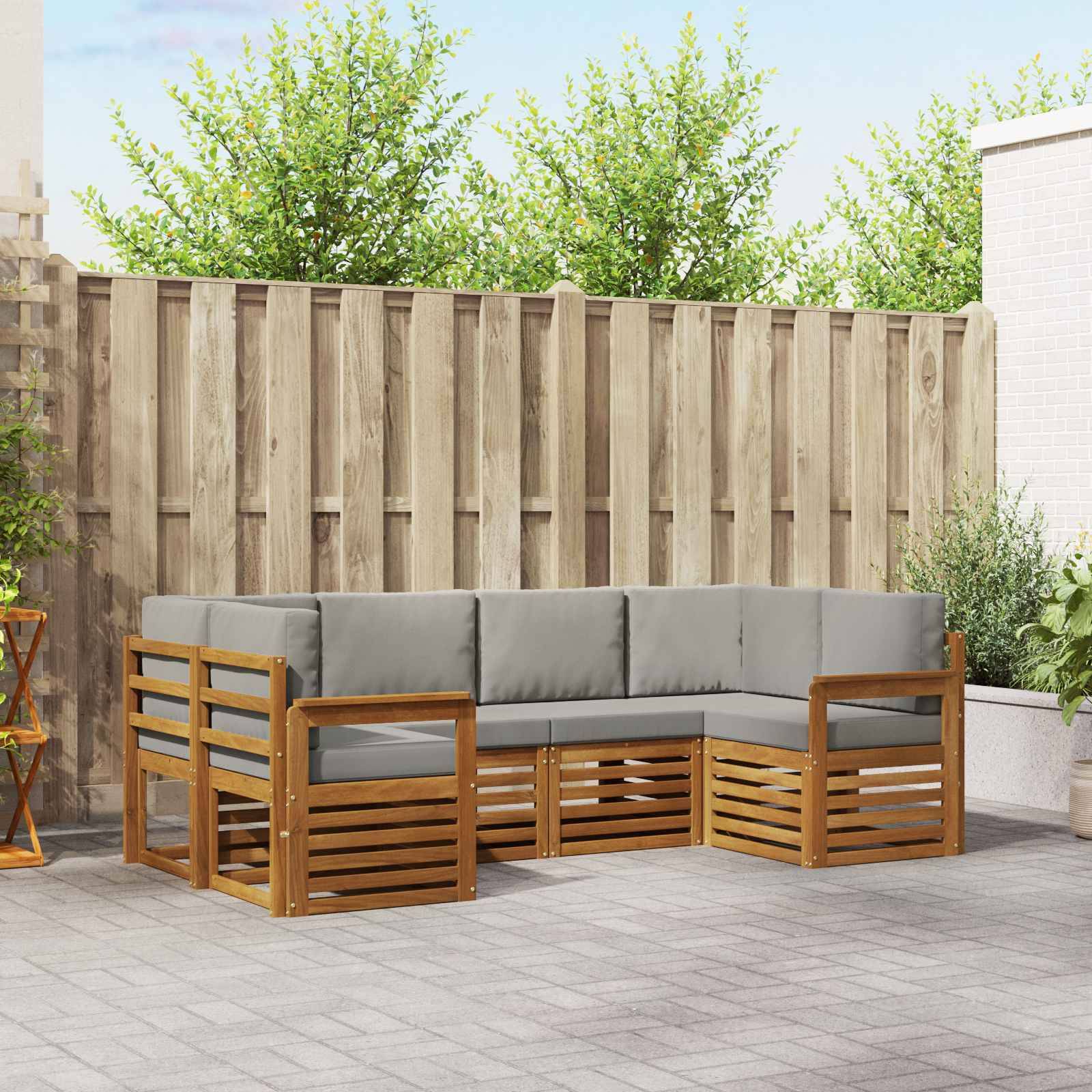 vidaXL Ecksofa Set 6 pcs Natürlich und Hellgrau Massivholz Akazie