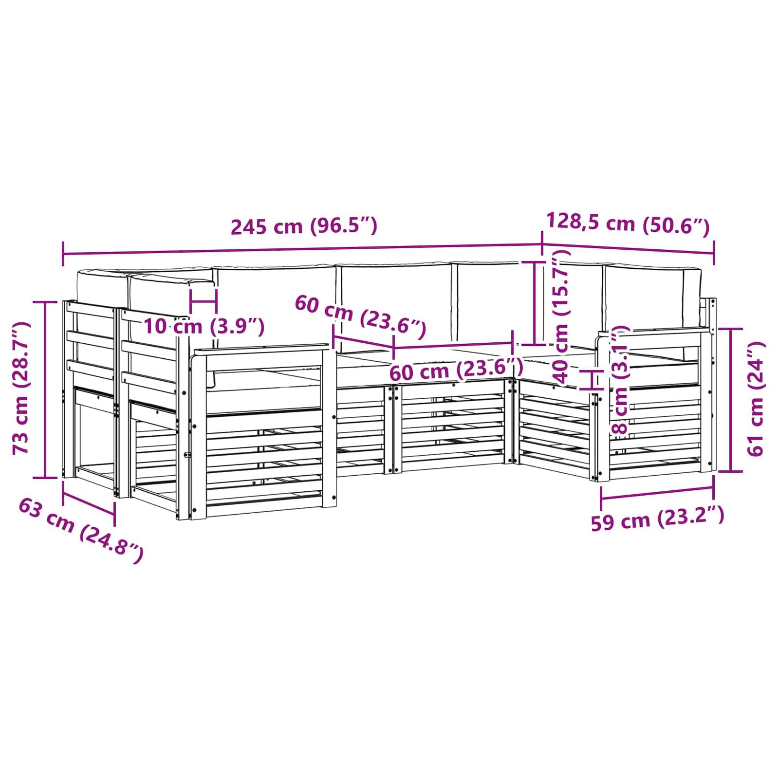 vidaXL Ecksofa Set 6 pcs Natürlich und Hellgrau Massivholz Akazie