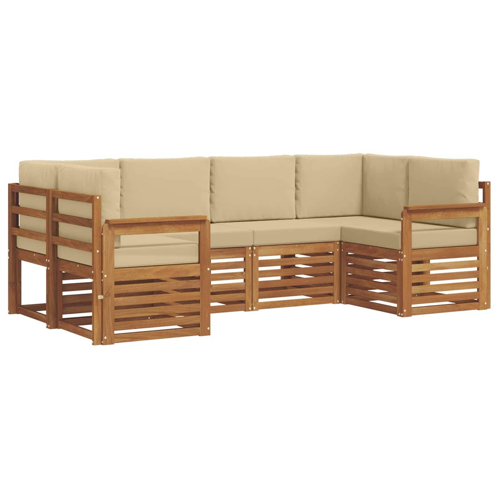 vidaXL Ecksofa Set mit Kissen 6 pcs Natur Massivholz Akazie