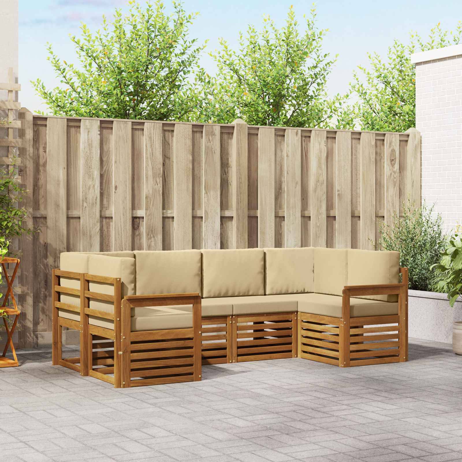 vidaXL Ecksofa Set mit Kissen 6 pcs Natur Massivholz Akazie