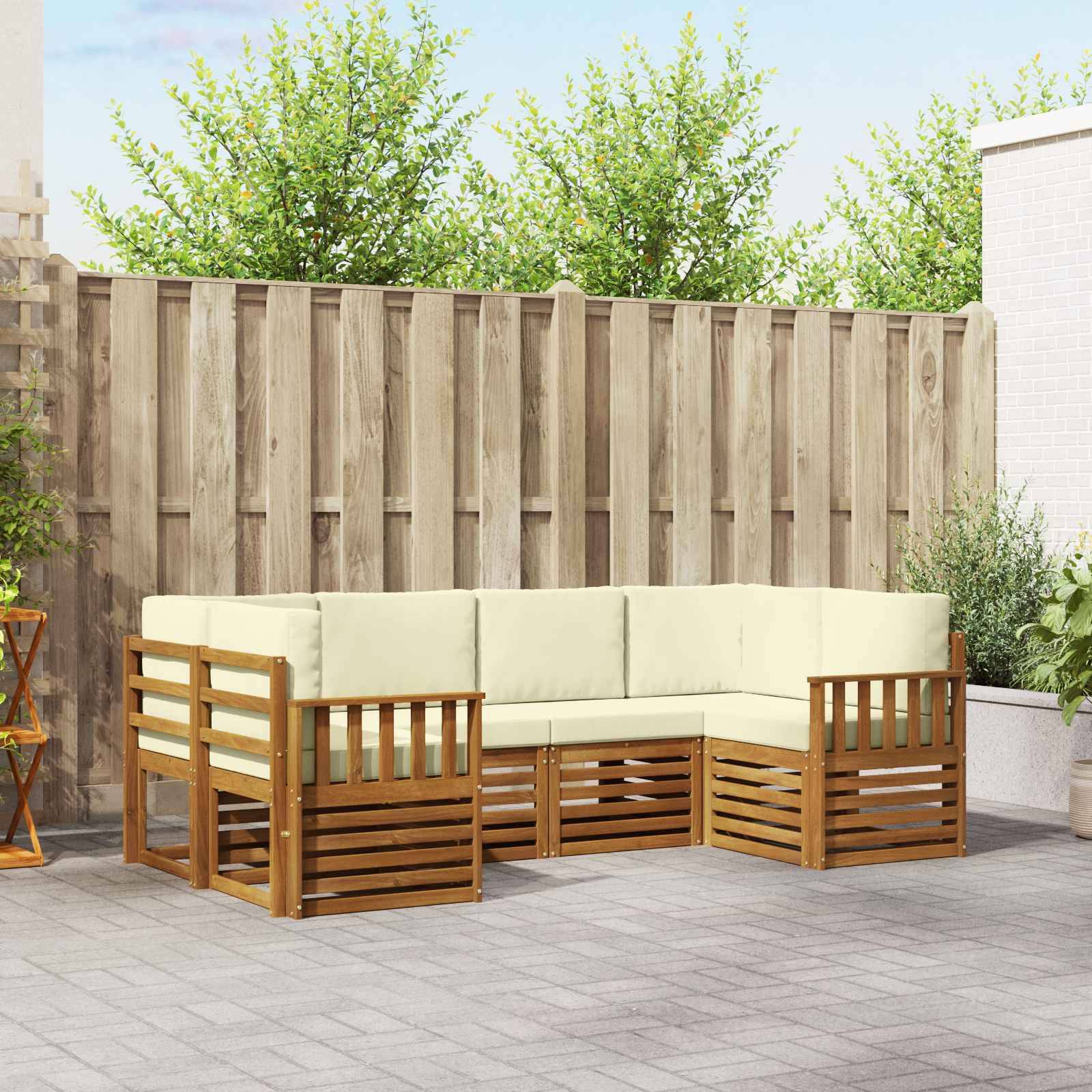 vidaXL Ecksofa Set mit Kissen 6 pcs Natur und Creme Massivholz Akazie