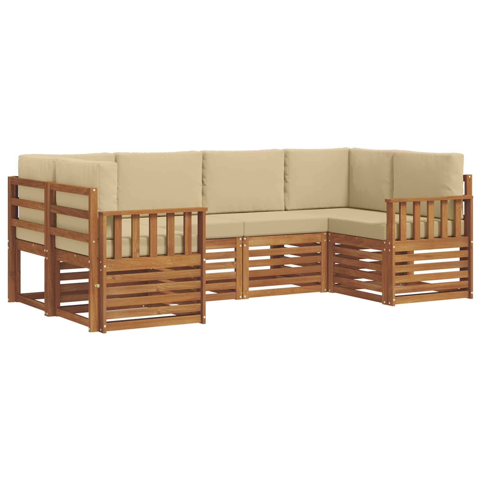 vidaXL Ecksofa Set mit Kissen 6 pcs Natur Massivholz Akazie