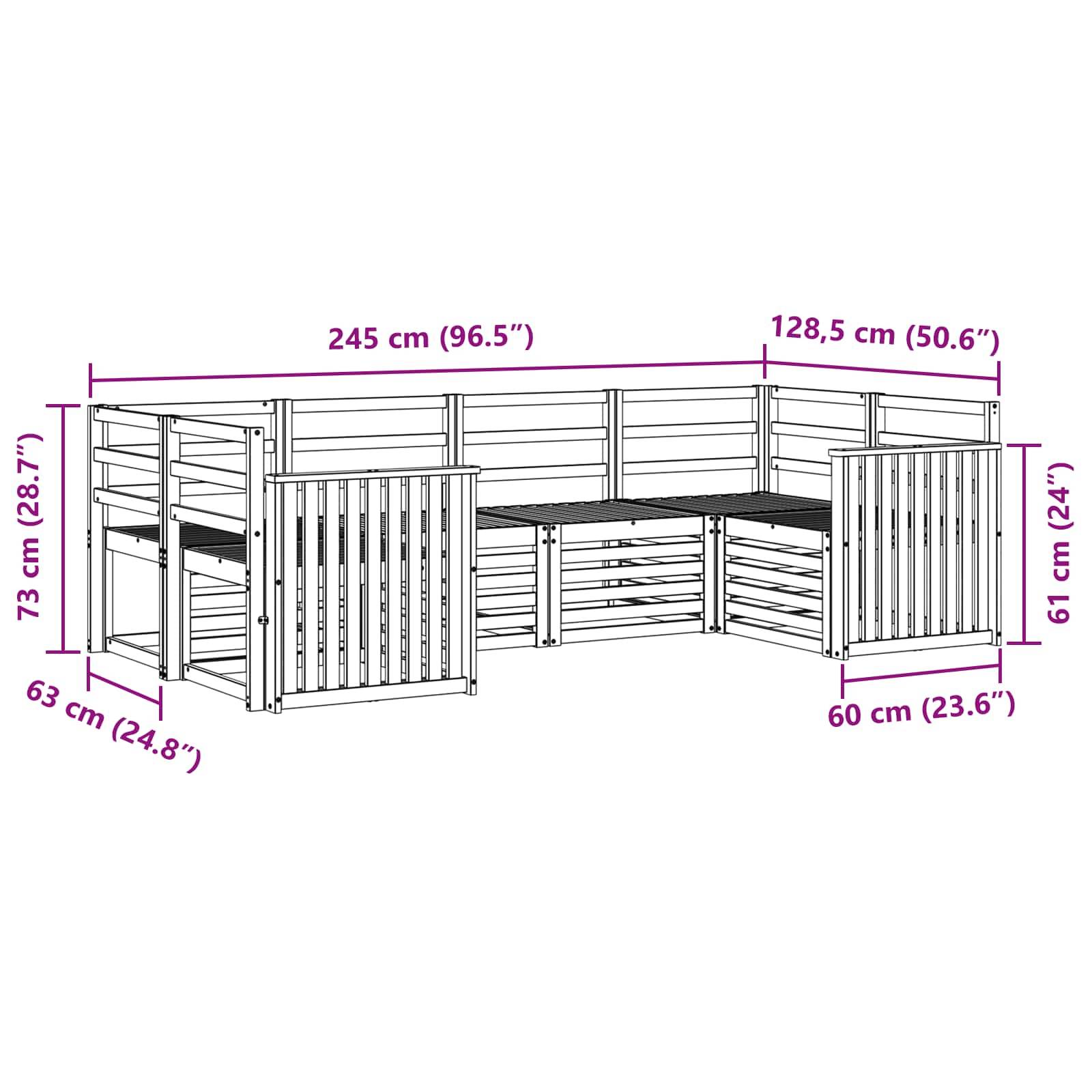 vidaXL Outdoor-Sofagarnitur 6 pcs Weiß 245 x 128,5 x 73 cm