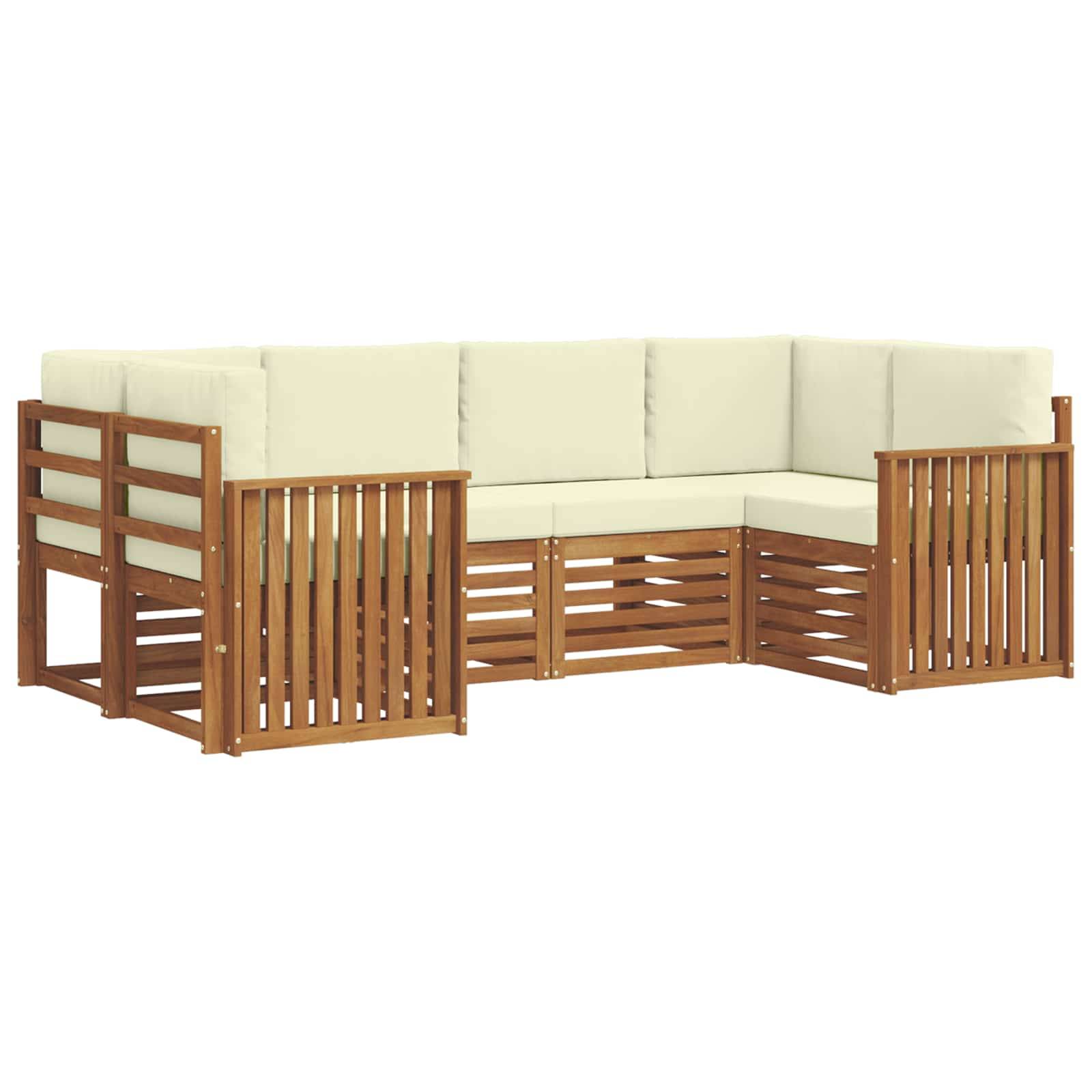 vidaXL Ecksofa Set mit Kissen 6 pcs Natur und Creme Massivholz Akazie