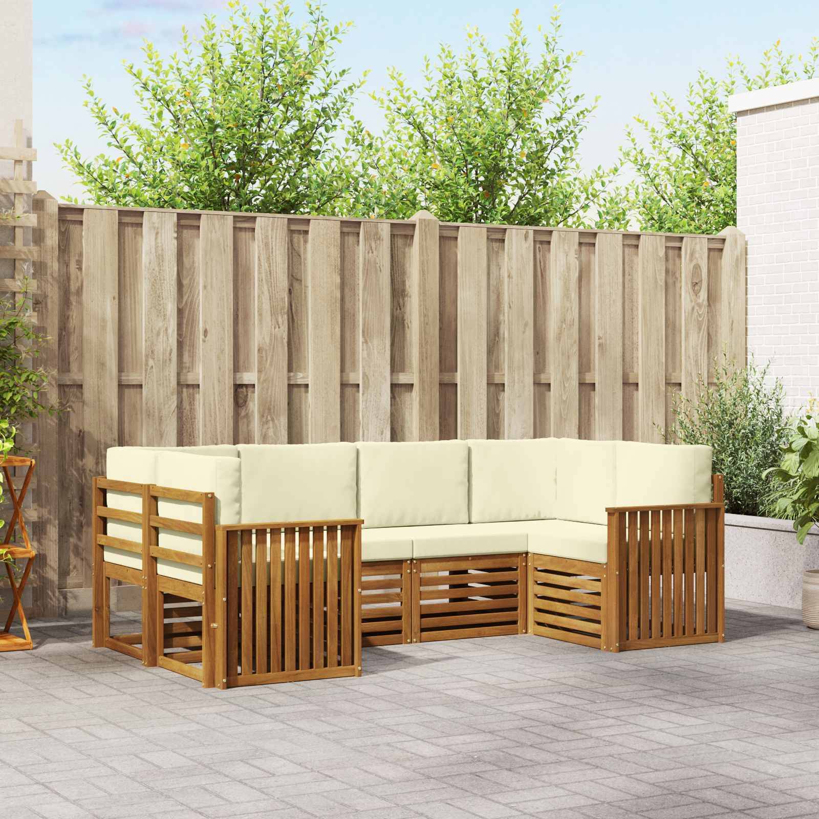 vidaXL Ecksofa Set mit Kissen 6 pcs Natur und Creme Massivholz Akazie