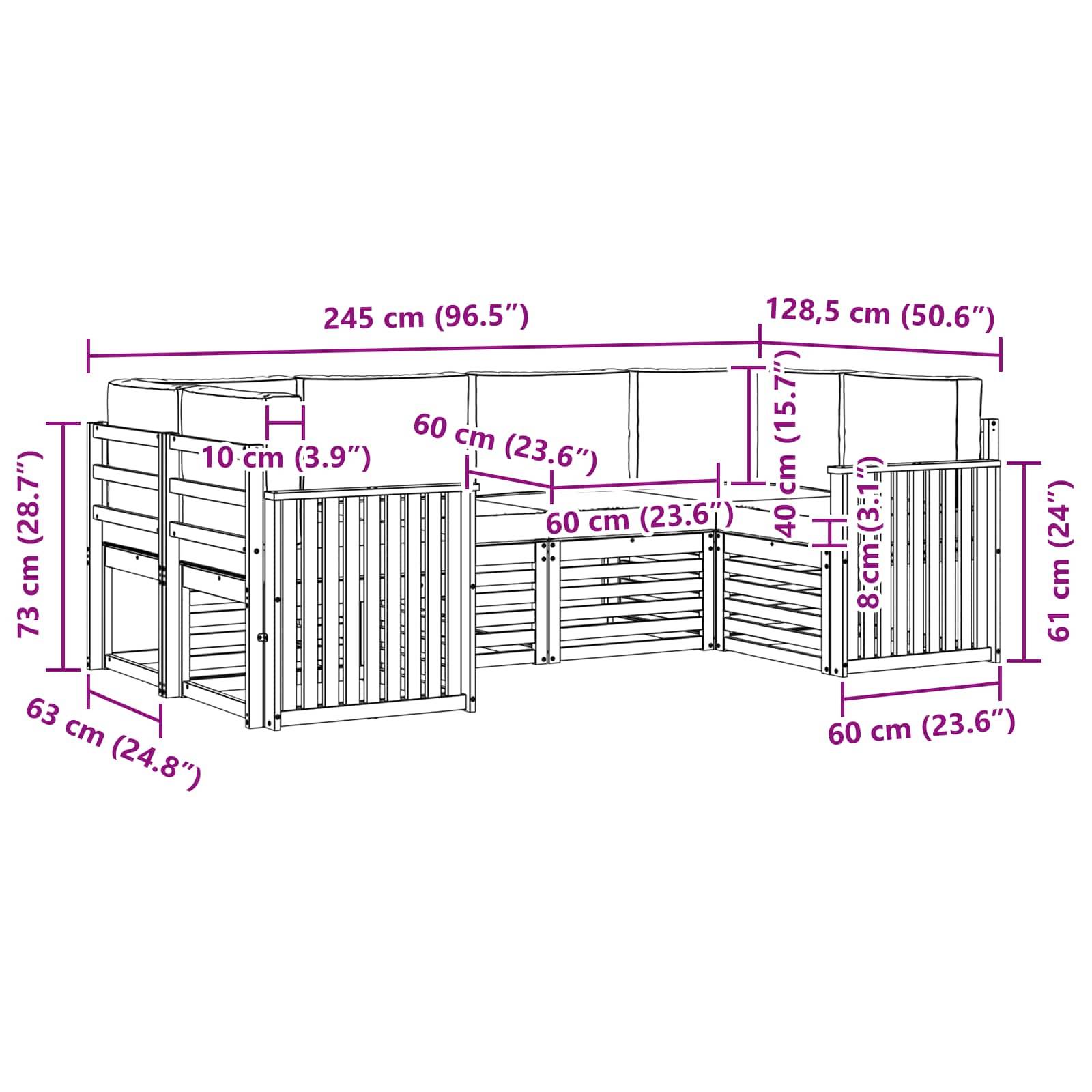 vidaXL Outdoor-Sofagarnitur 6 pcs Weiß und Creme 245 x 128,5 x 73 cm