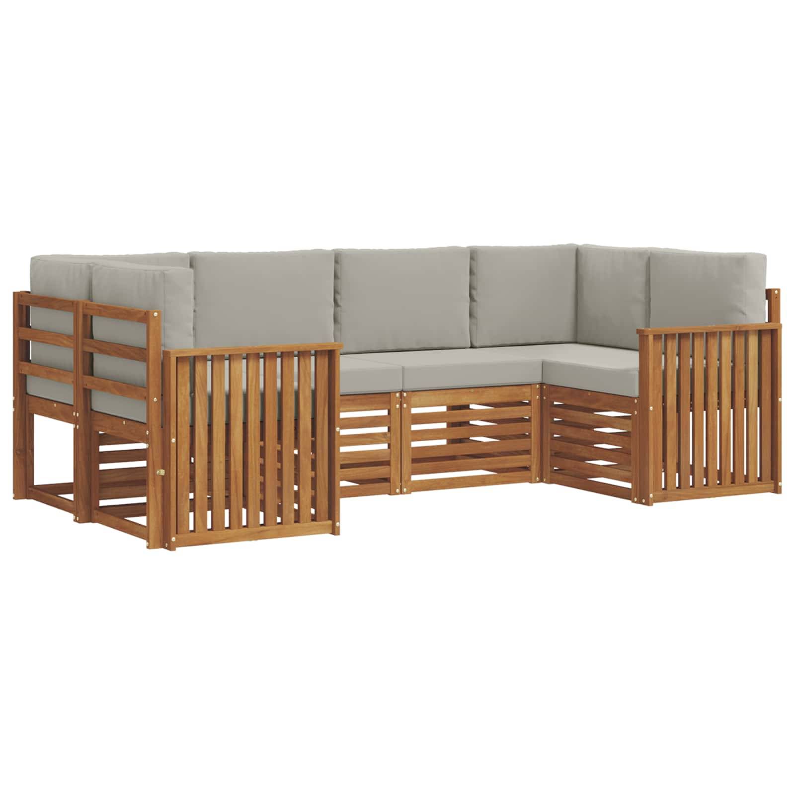 vidaXL Ecksofa Set 6 pcs Natürlich und Hellgrau Massivholz Akazie