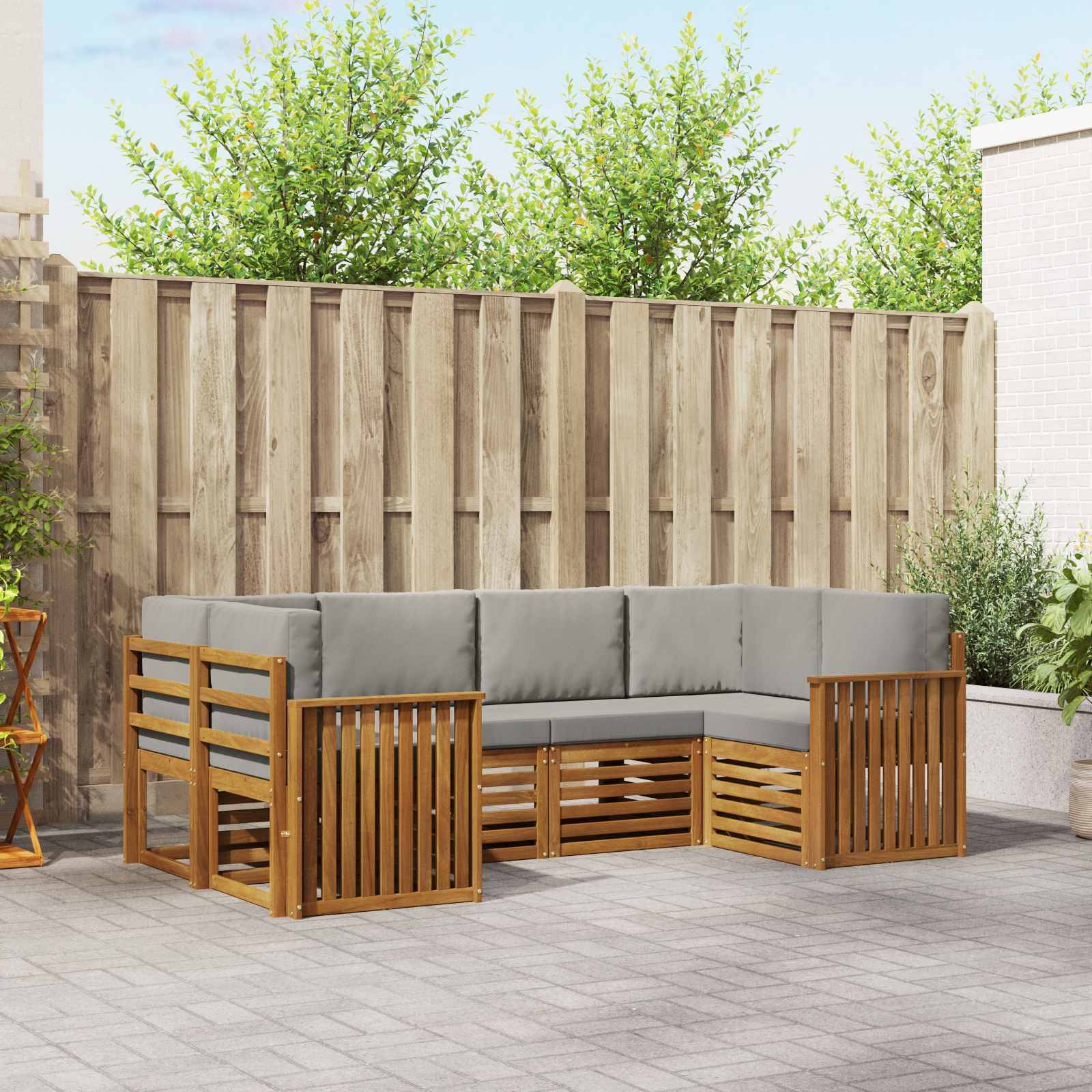vidaXL Ecksofa Set 6 pcs Natürlich und Hellgrau Massivholz Akazie