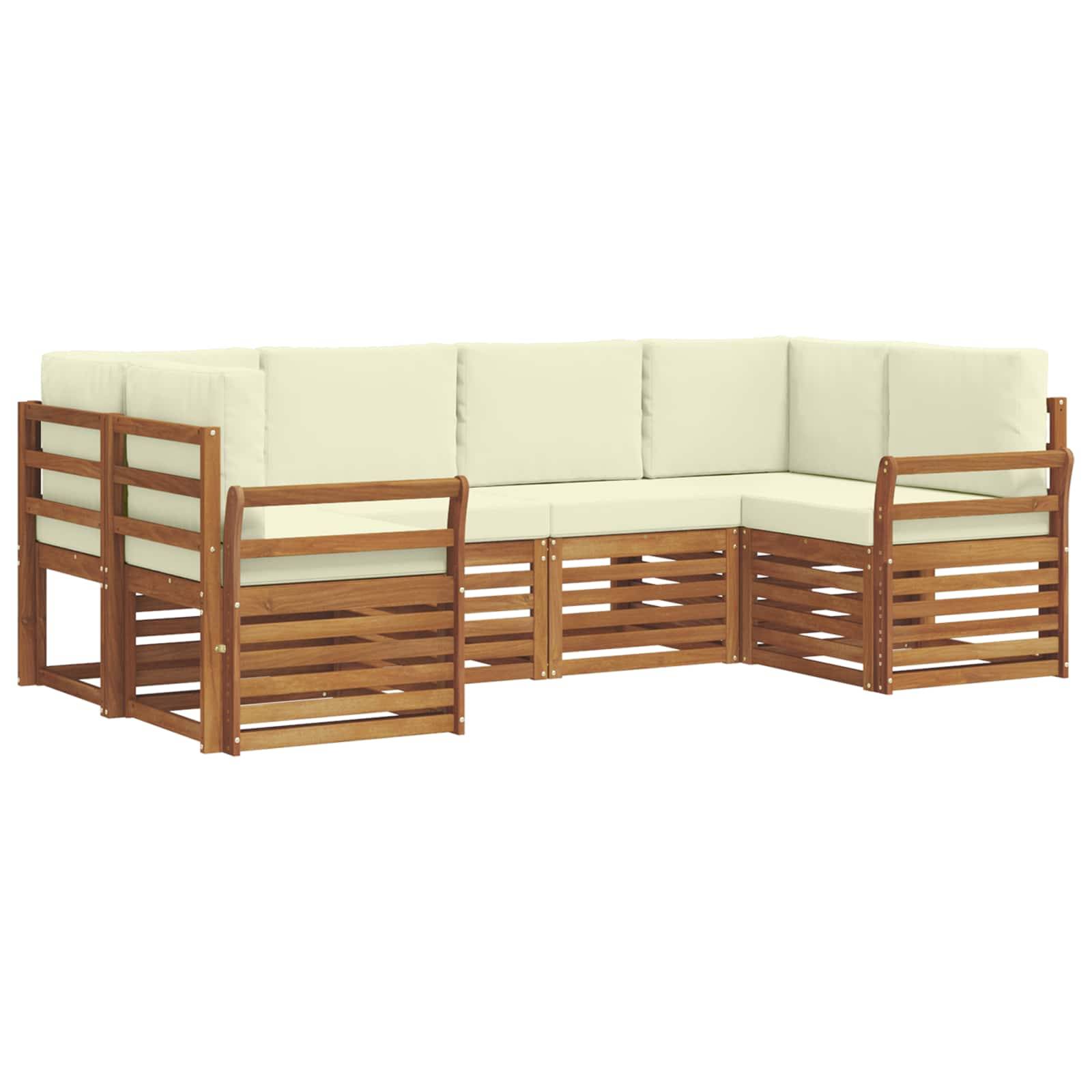 vidaXL Ecksofa Set mit Kissen 6 pcs Natur und Creme Massivholz Akazie