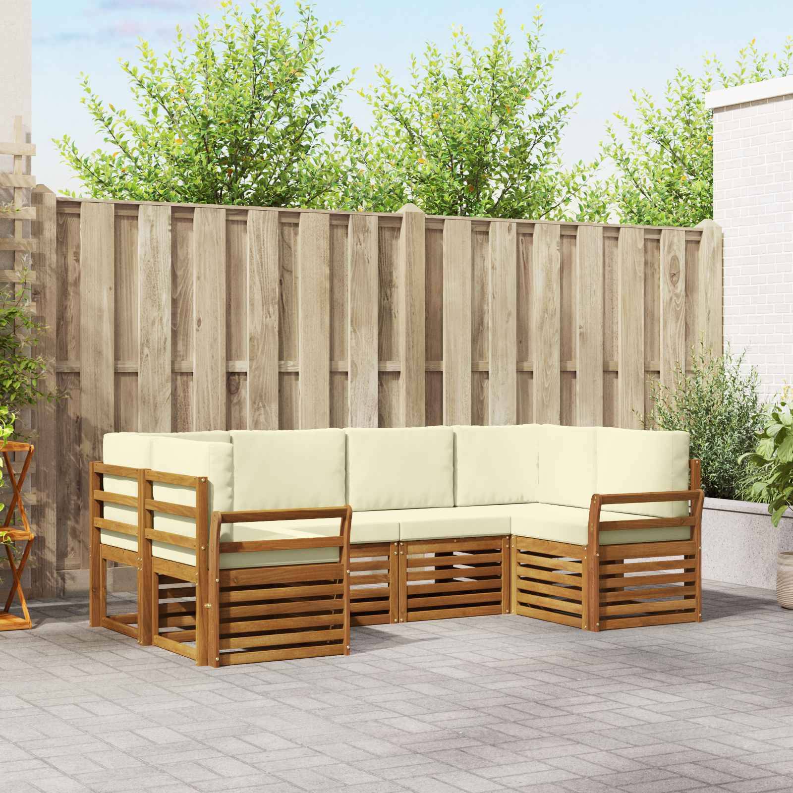 vidaXL Ecksofa Set mit Kissen 6 pcs Natur und Creme Massivholz Akazie
