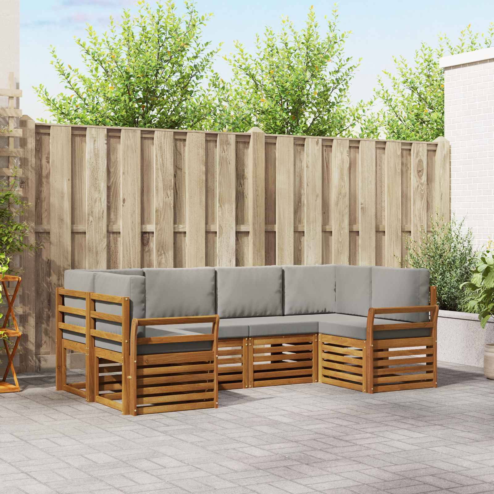 vidaXL Ecksofa Set 6 pcs Natürlich und Hellgrau Massivholz Akazie