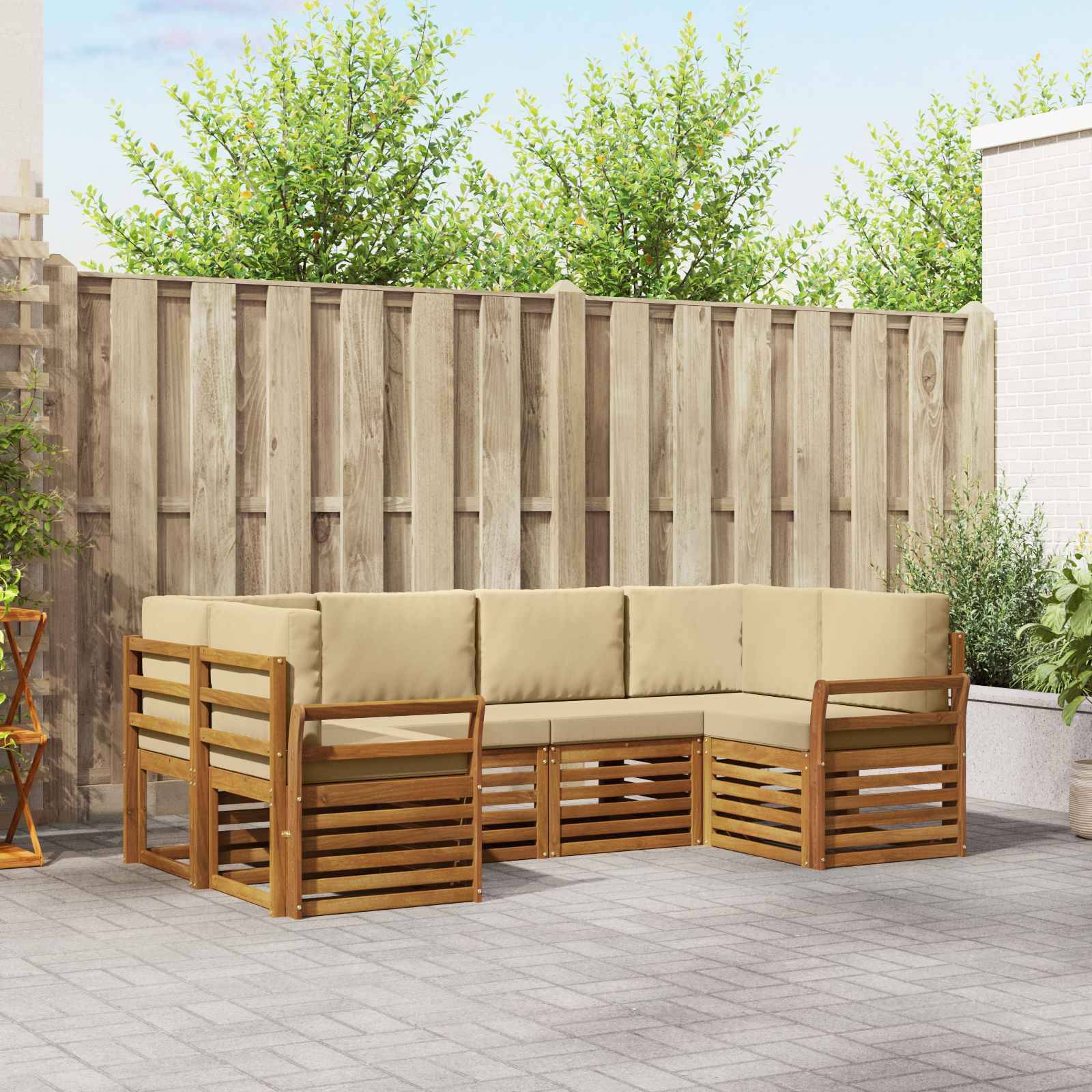vidaXL Ecksofa Set mit Kissen 6 pcs Natur Massivholz Akazie