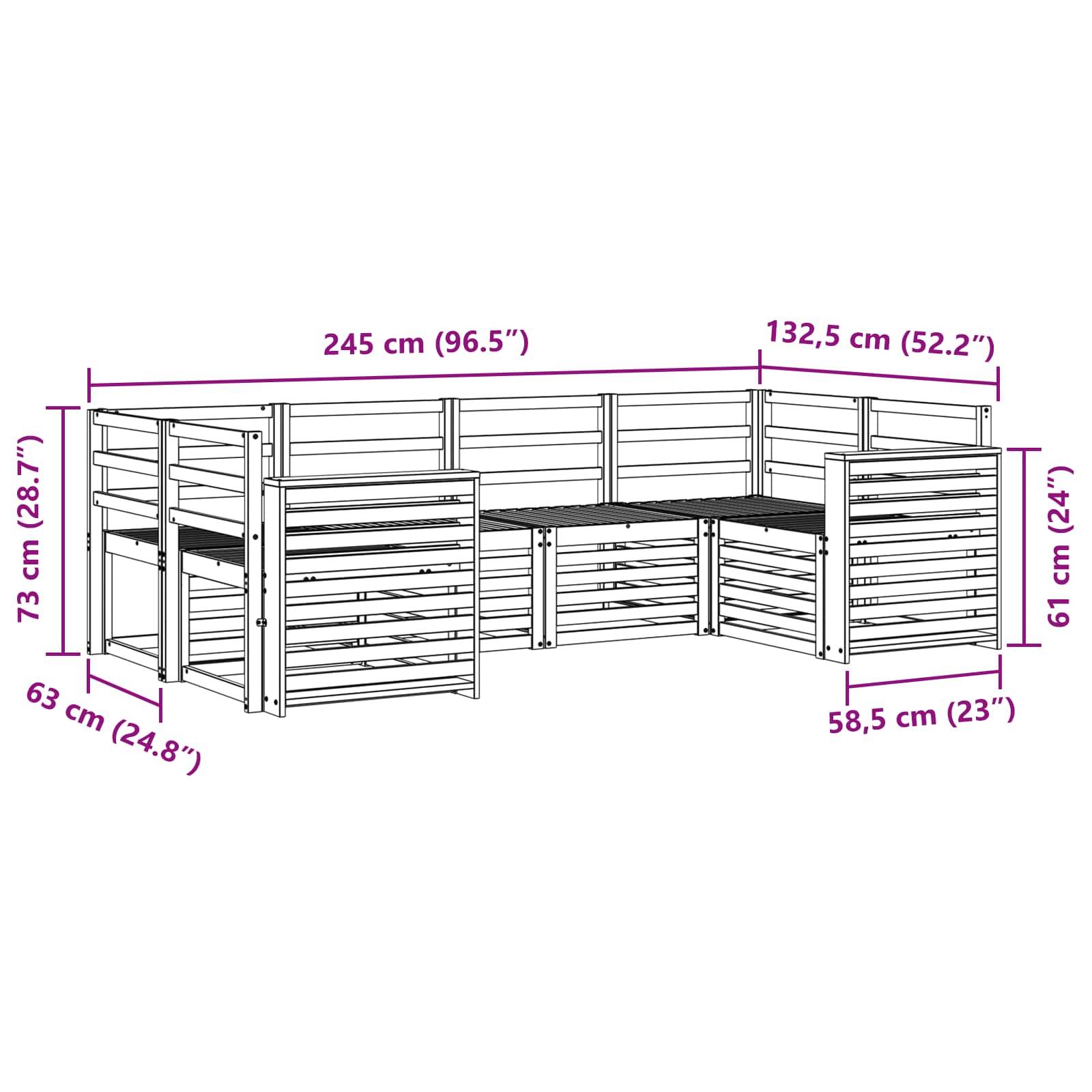 vidaXL Outdoor-Sofagarnitur 6 pcs Weiß 245 x 132,5 x 73 cm