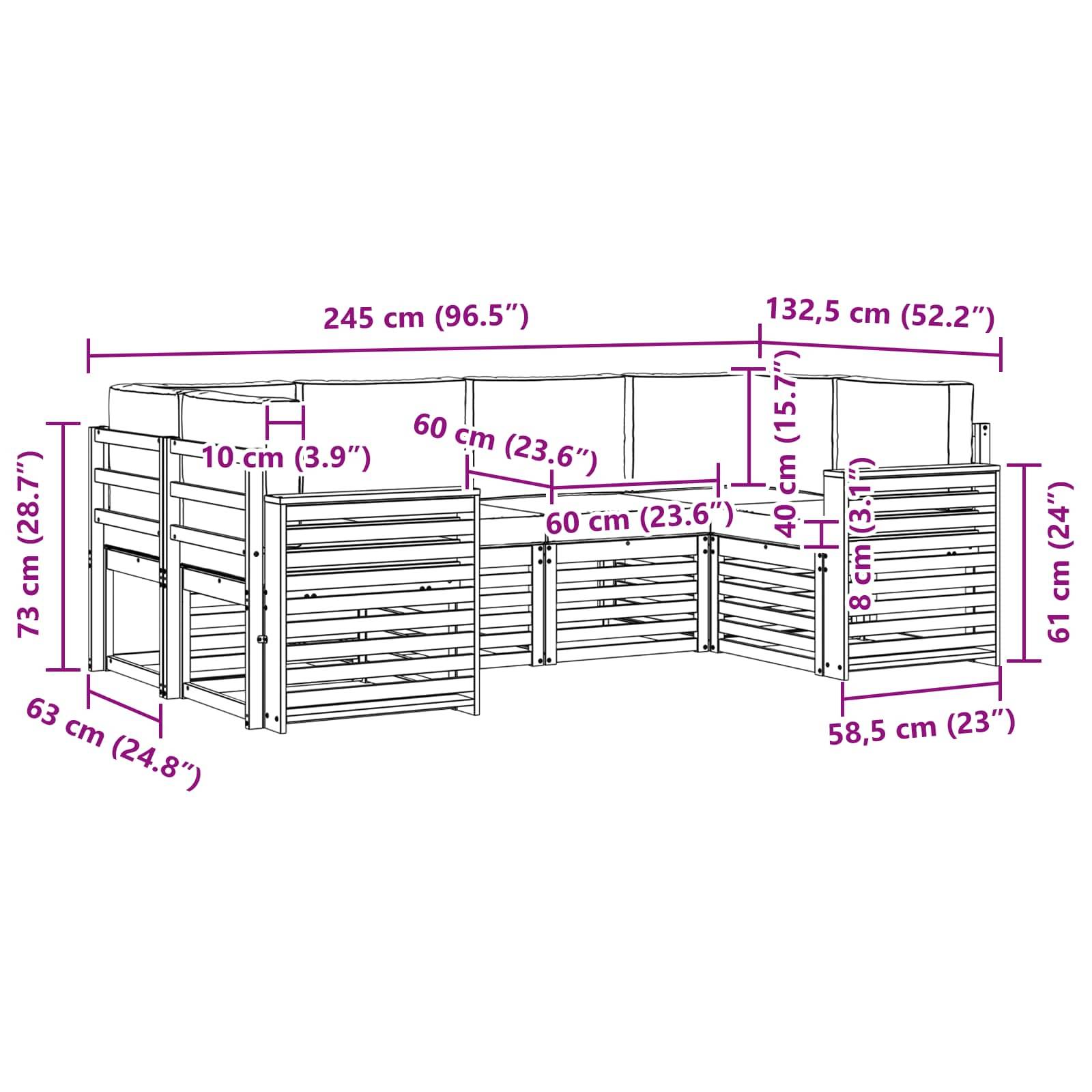 vidaXL Ecksofa Set 6 pcs Natur und Anthrazit Massivholz Akazie