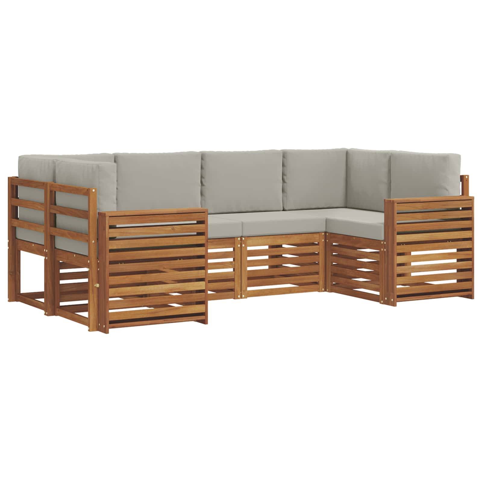 vidaXL Ecksofa Set 6 pcs Natürlich und Hellgrau Massivholz Akazie