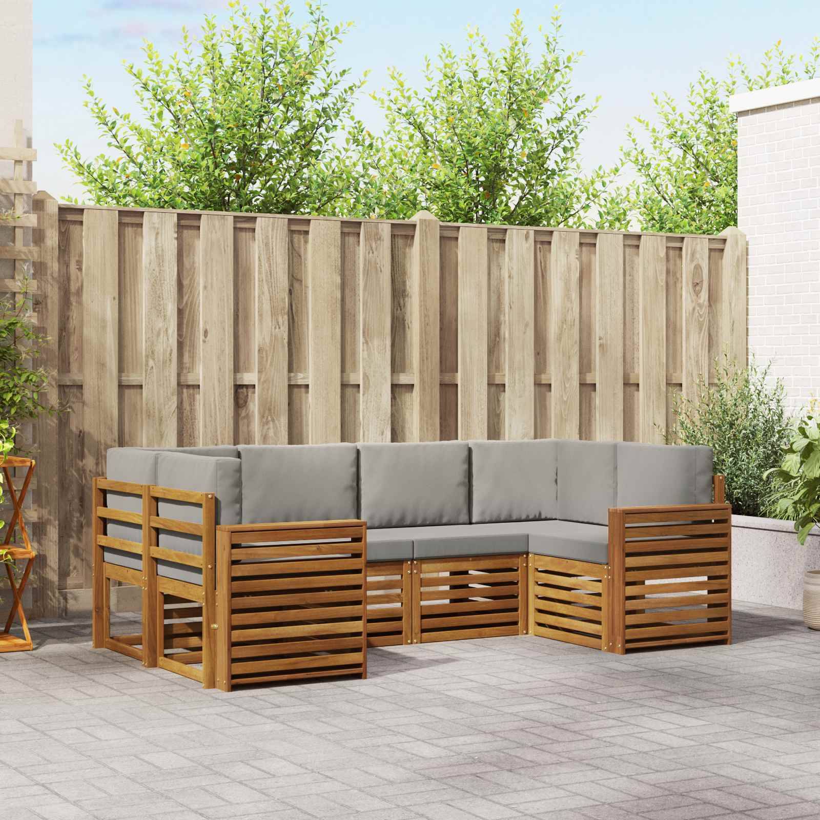 vidaXL Ecksofa Set 6 pcs Natürlich und Hellgrau Massivholz Akazie