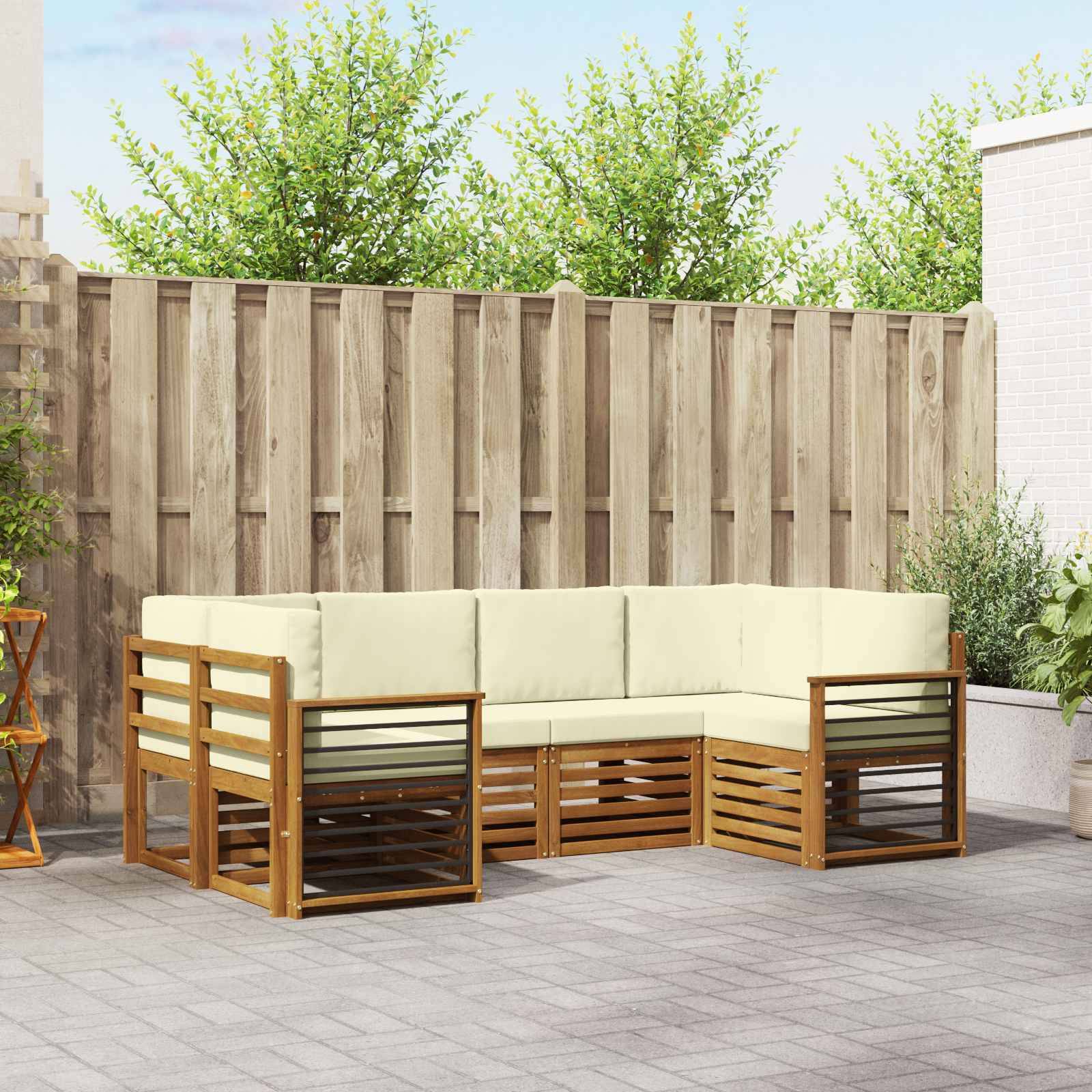 vidaXL Ecksofa Set mit Kissen 6 pcs Natur und Creme Massivholz Akazie