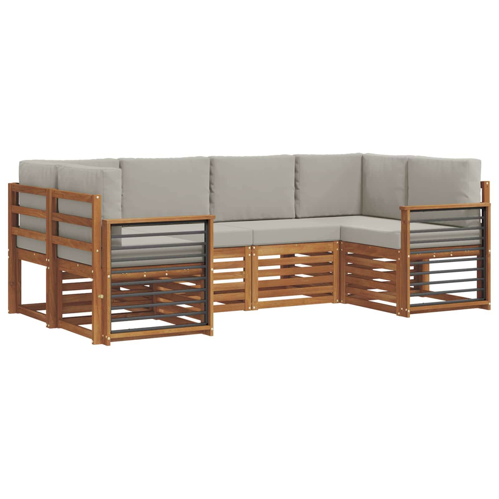 vidaXL Ecksofa Set 6 pcs Natürlich und Hellgrau Massivholz Akazie