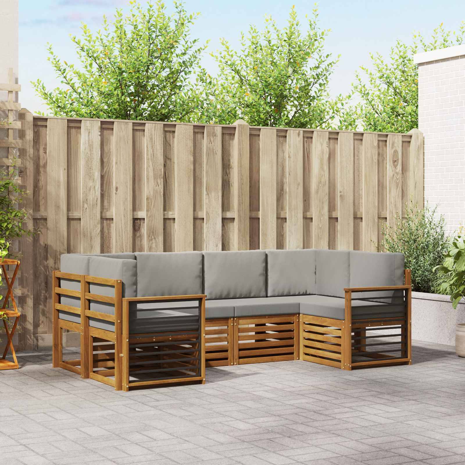 vidaXL Ecksofa Set 6 pcs Natürlich und Hellgrau Massivholz Akazie