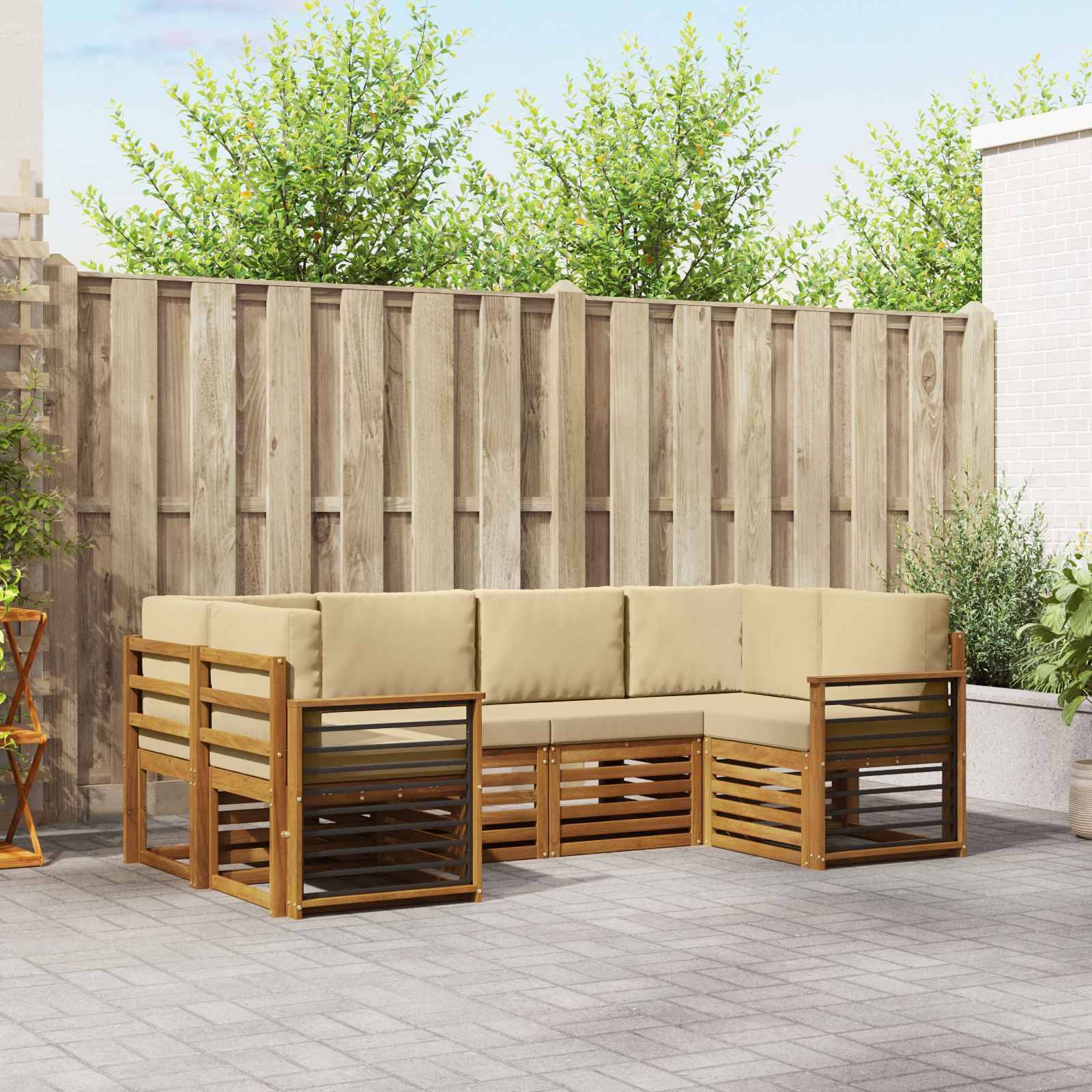 vidaXL Ecksofa Set mit Kissen 6 pcs Natur Massivholz Akazie