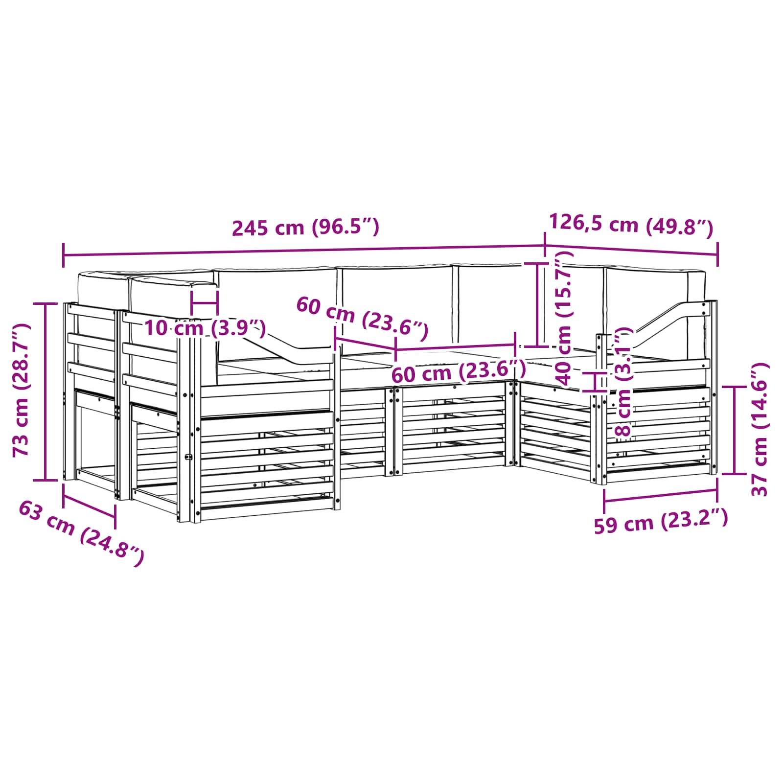 vidaXL Ecksofa Set 6 pcs Natur und Anthrazit Massivholz Akazie
