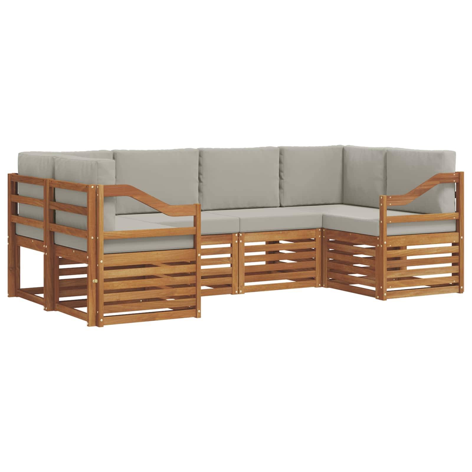 vidaXL Ecksofa Set 6 pcs Natürlich und Hellgrau Massivholz Akazie