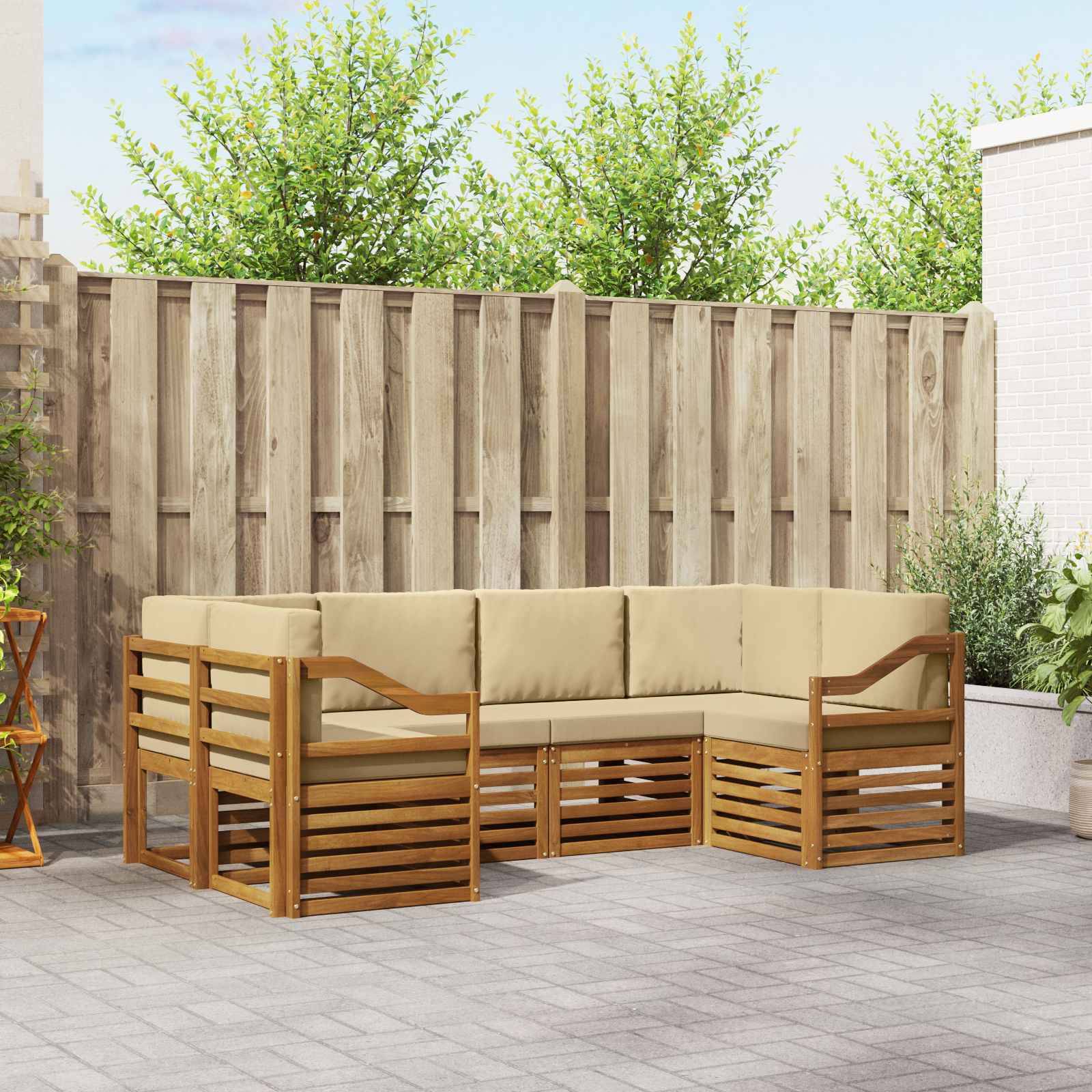 vidaXL Ecksofa Set mit Kissen 6 pcs Natur Massivholz Akazie