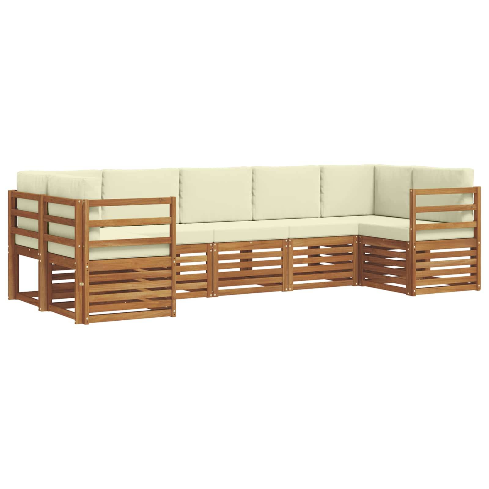 vidaXL Ecksofa Set mit Kissen 7 pcs Natur und Creme Massivholz Akazie