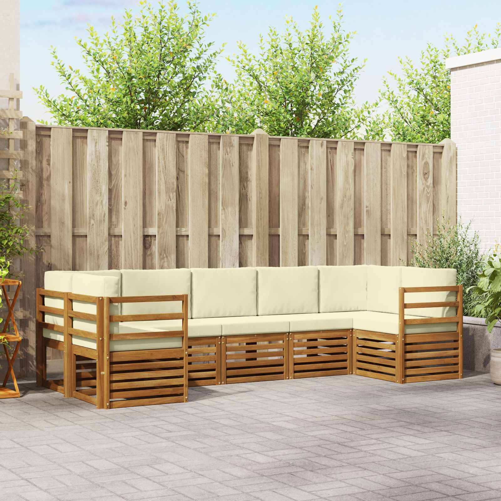 vidaXL Ecksofa Set mit Kissen 7 pcs Natur und Creme Massivholz Akazie