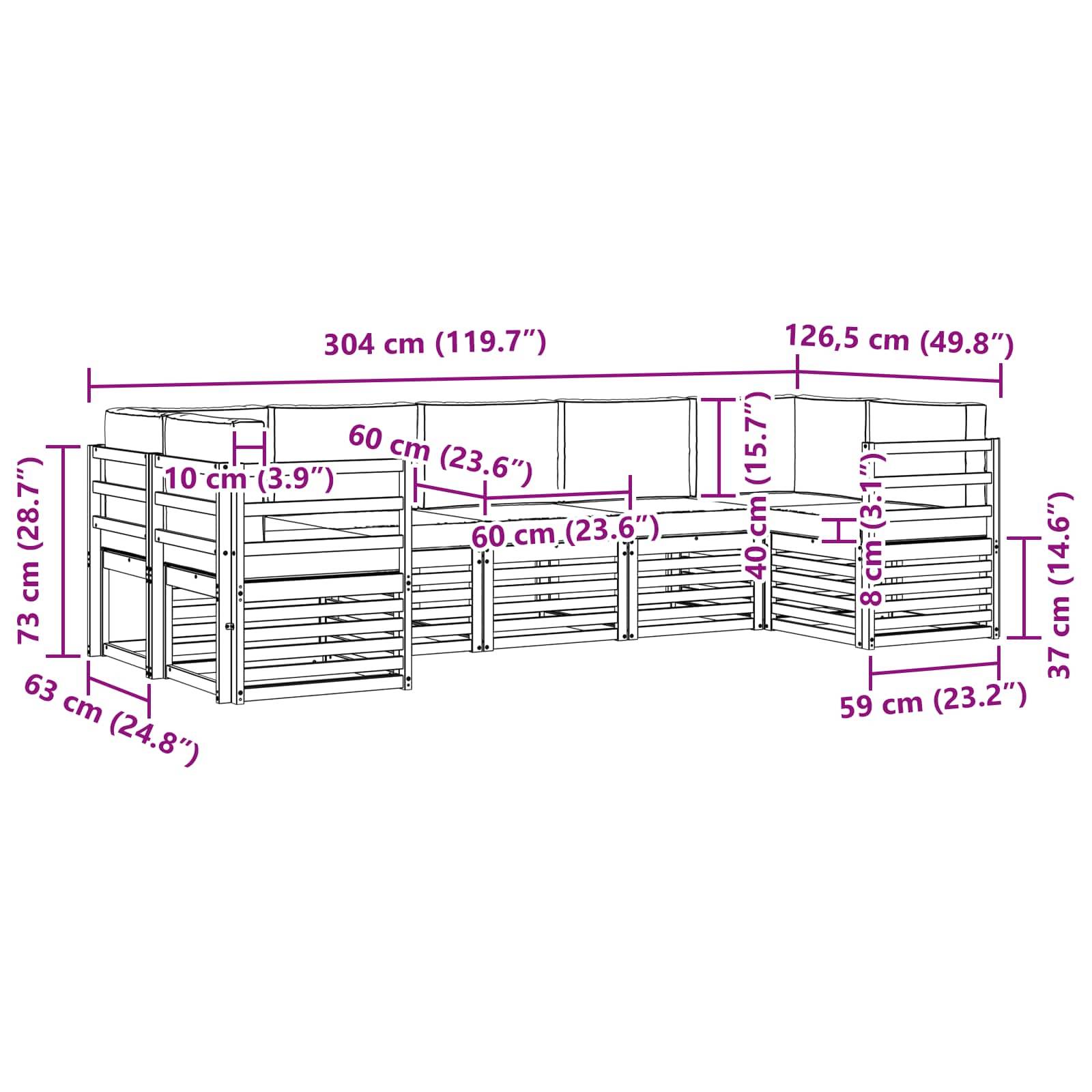 vidaXL Ecksofa Set mit Kissen 7 pcs Natur und Creme Massivholz Akazie